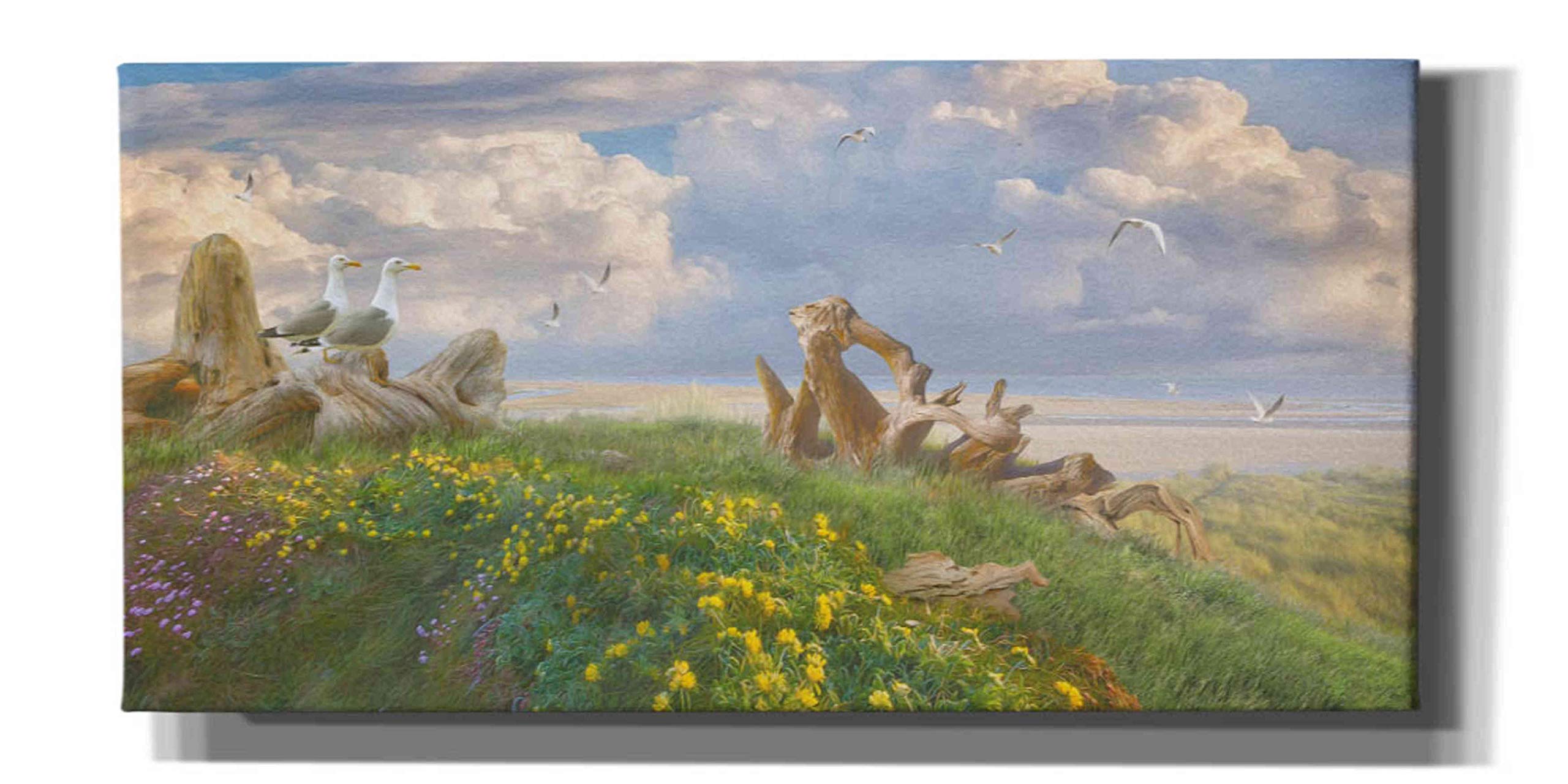 Steve Hunziker 'Beach Lookouts' Graffiti Canvas Wall Art - 60x30 Inches Large Modern Coastal Painting for Living Room, Bedroom & Office Decor