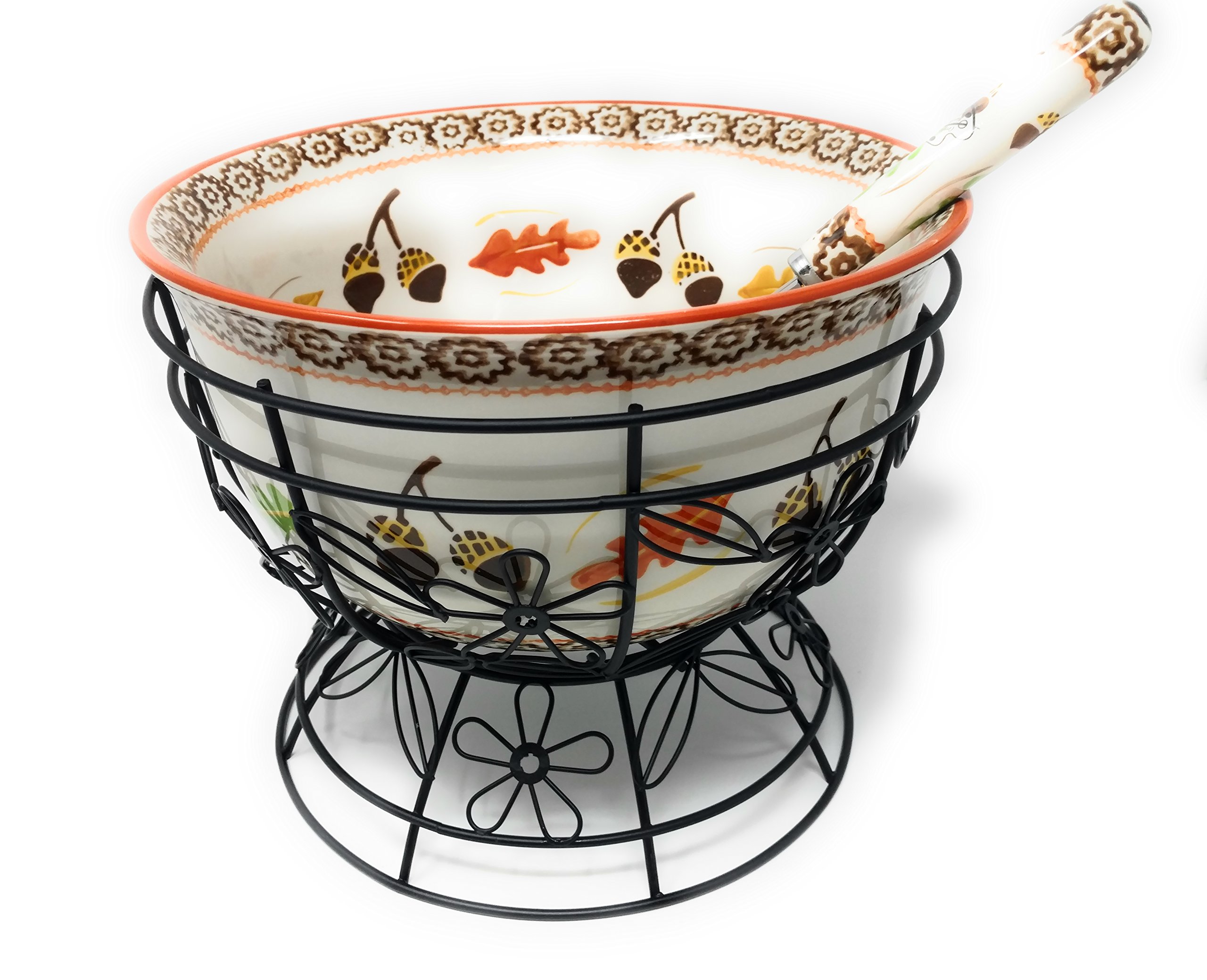 Temp-tations 4.5 Quart Old World Harvest Serving Bowl with Wire Stand & Ladle - Perfect for Punch, Soup, and Party Entertaining