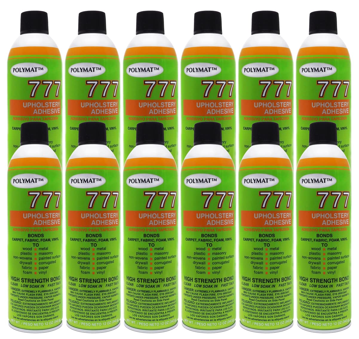 Qty 12 POLYMAT 777 Multipurpose Spray Adhesive - Strong Bonding Glue for Mixed Media, Collage, Arts & Crafts Projects - Perfect for Scrapbooking, DIY Decor, and School Projects
