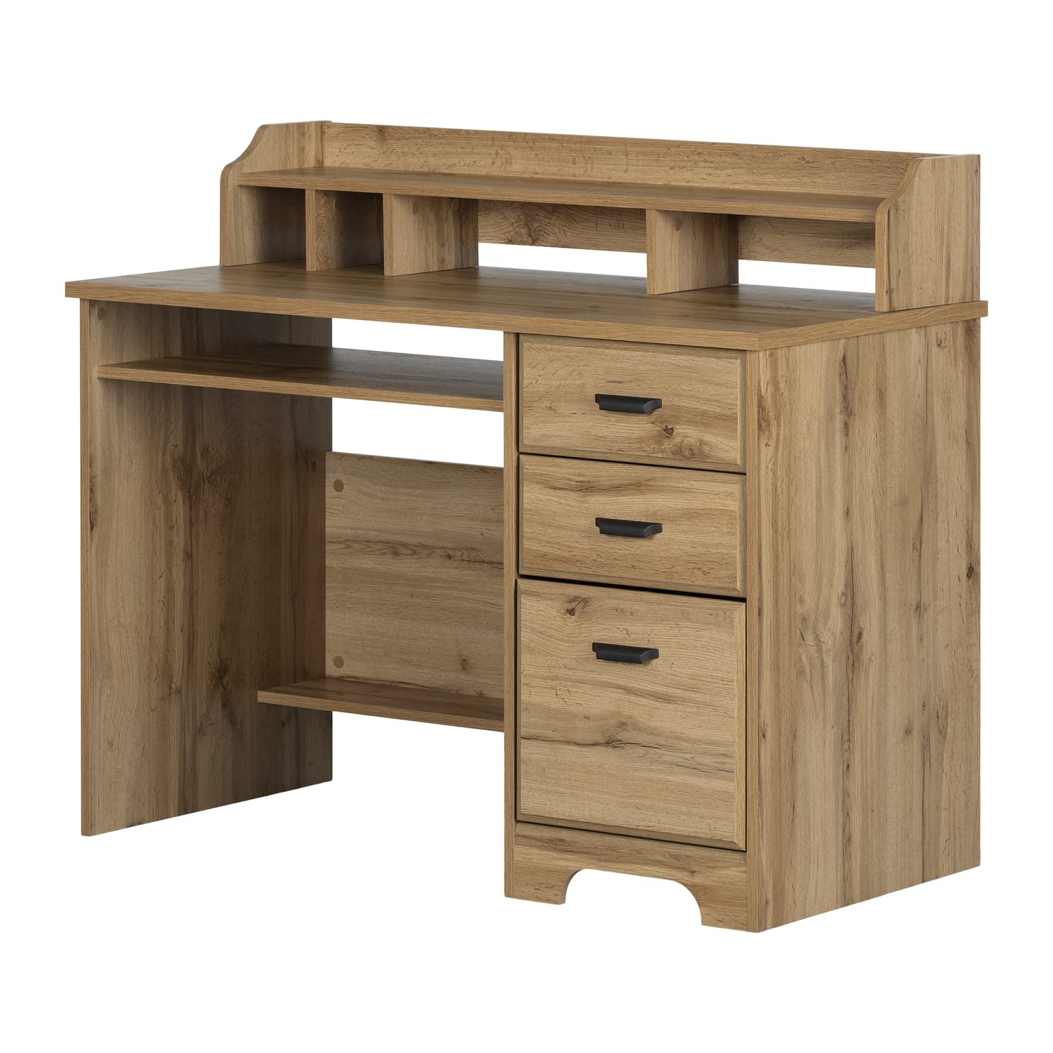 South Shore Furniture Versa Computer Desk with Hutch, Nordik Oak Finish - Modern Home Office Desk with Storage Shelf for Small Spaces, Work from Home & Study