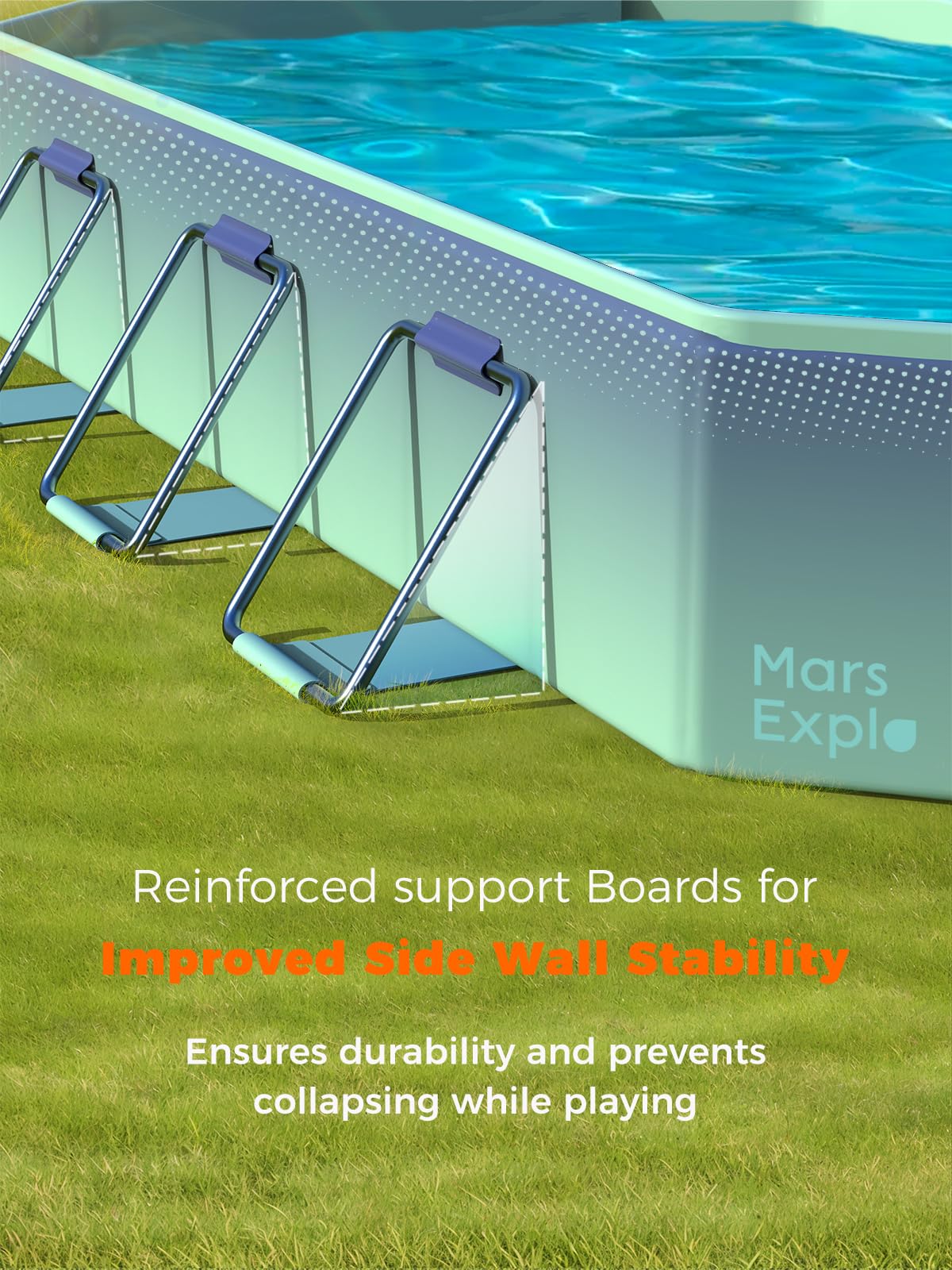 Foldable Non-Inflatable Swimming Pool for Adults & Kids - Portable Collapsible Kiddie Pool with Metal Frame - Large 113