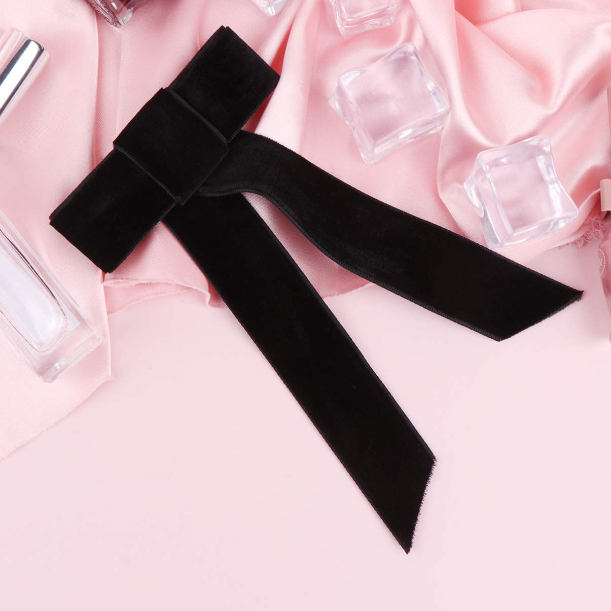 Minkissy Satin & Velvet Hair Bows for Women & Girls - Big Hair Bows, Bowknot Scrunchies & Barrettes Collection (Black) - Perfect for Weddings, Parties & Everyday Fashion Accessories