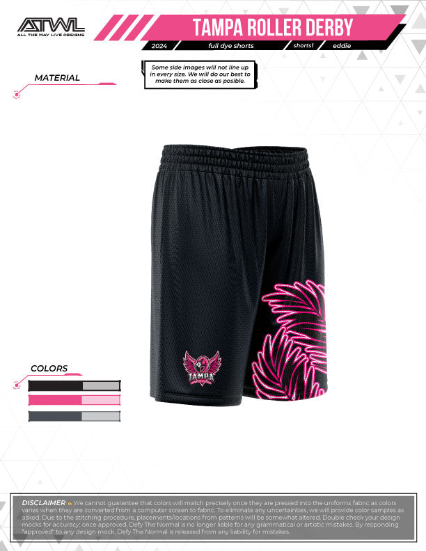 Tampa Roller Jr Derby Men's Cut Full Dye Shorts - Breathable & Comfortable for Skating, Roller Derby, and Casual Wear