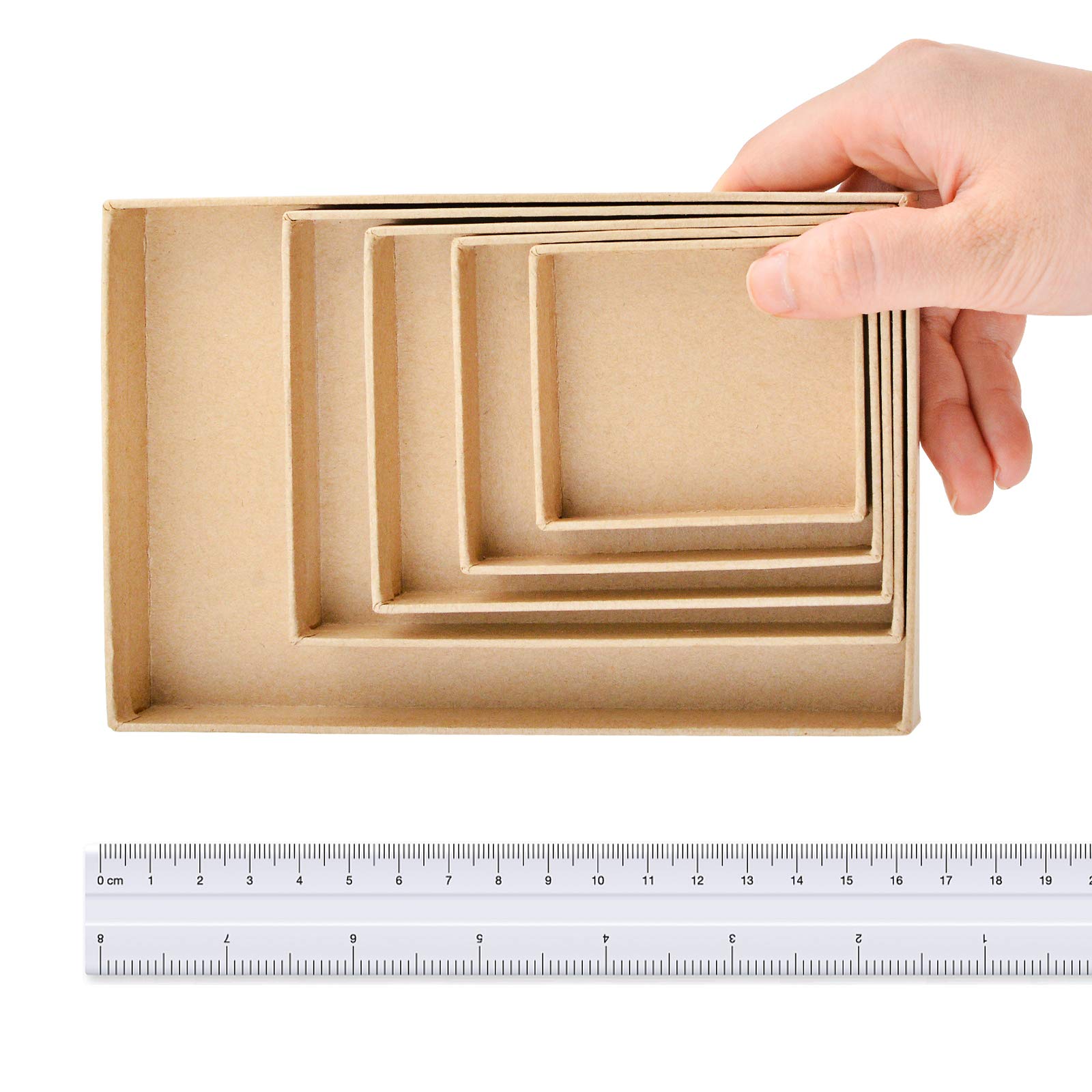 WANDIC Set of 5 Kraft Paper Mache Boxes with Lids - Small Rectangular Storage Containers for Jewelry, Cosmetics, Crafts & Gift Wrapping - Perfect for Home Organization & DIY Projects