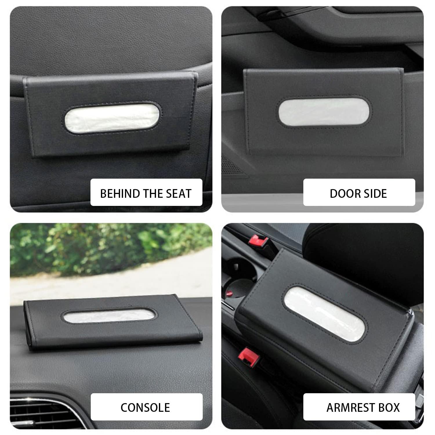 Black PU Leather Car Sun Visor Tissue Holder - Hanging Napkin Storage Box & Clip for Car Accessories | Perfect for Road Trips, Commuting & Family Travel