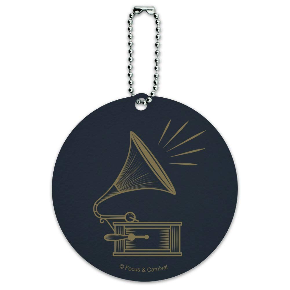 Downton Abbey Vintage Gramophone Round Luggage Tag - Personalized Suitcase ID Card for Carry-On Bags - Perfect for Travel, Business Trips & Vintage Style Lovers