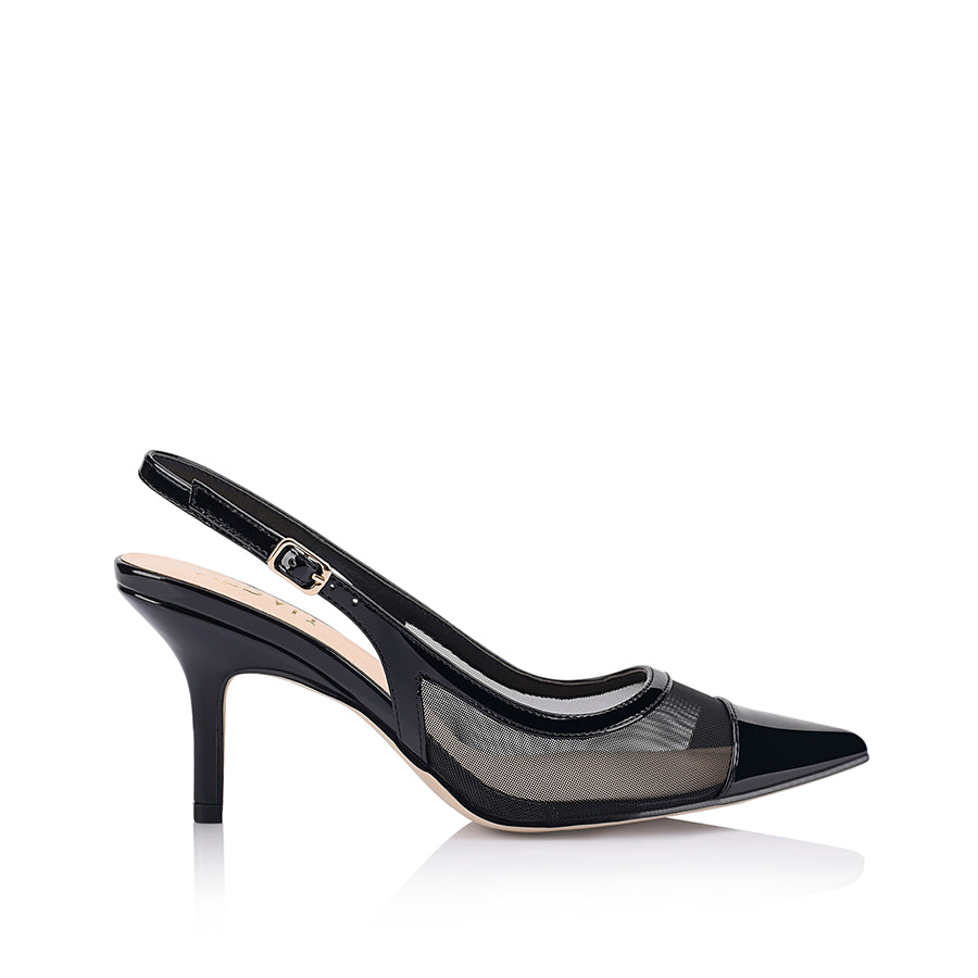 Shayley Women's Black Mesh Slingback Stilettos High Heels - Elegant Evening Shoes for Parties, Weddings & Date Nights