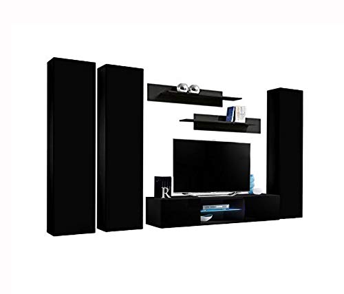 Modern Wall-Mounted TV Stand with Storage Shelves & LED Lights - 35