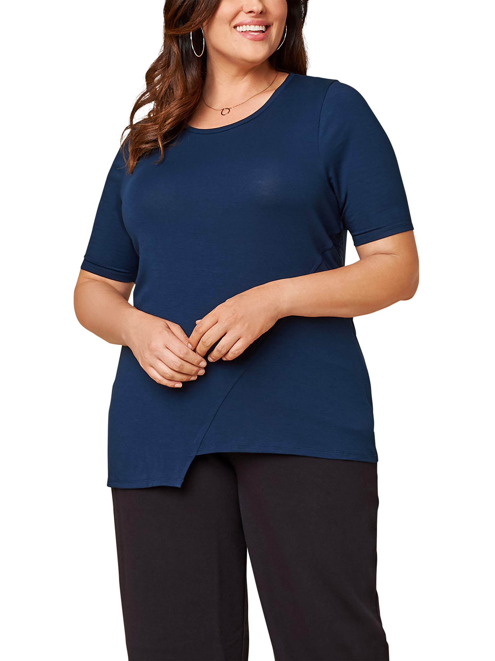 Fruit of the Loom Women's Plus Size Scooped Neck Ruched T-Shirt - Comfortable Stretch Fabric Casual Top for Everyday Wear, Work & Outings