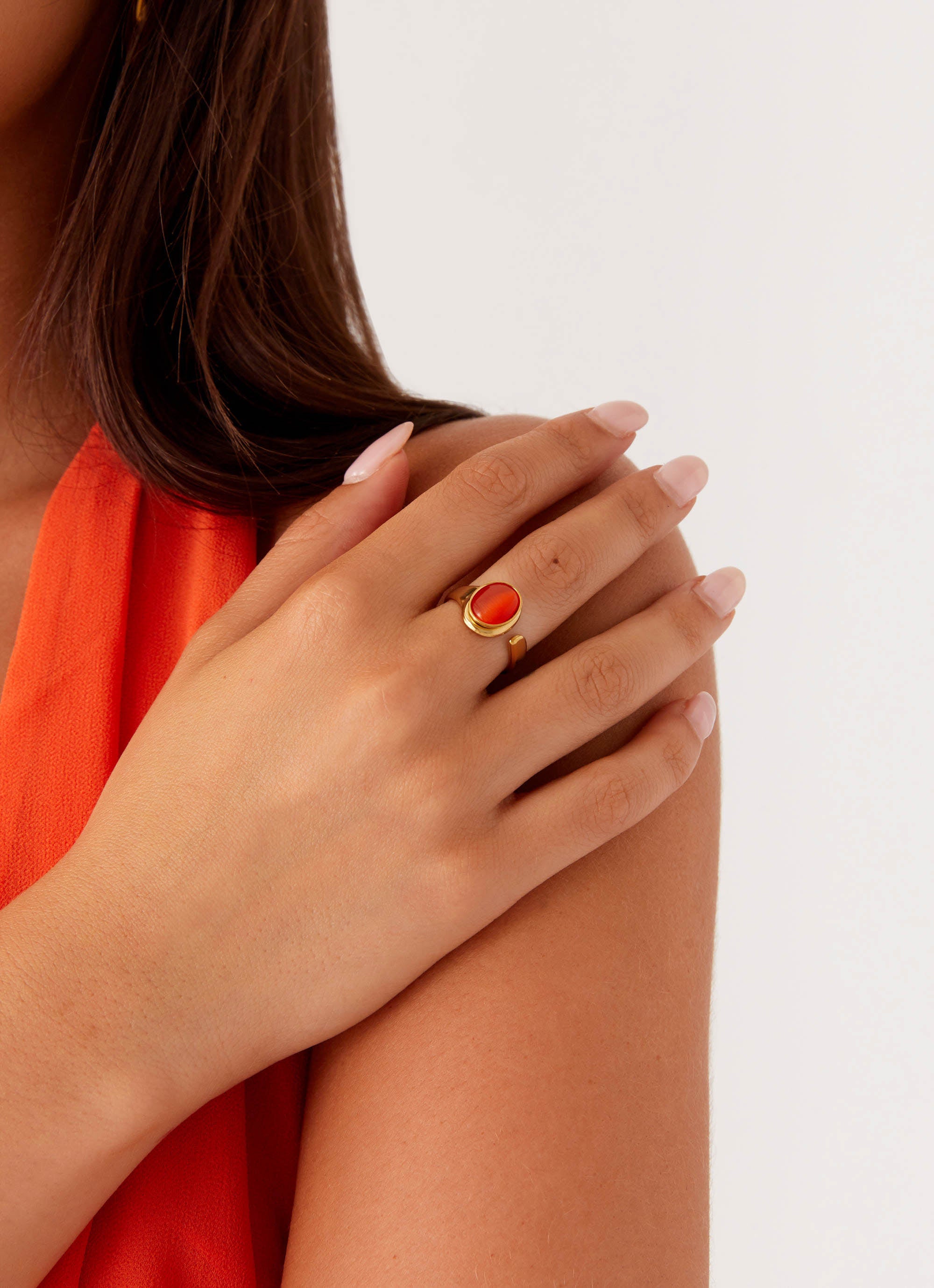 Coralina Ring - 14K Gold & Amber Gemstone Stackable Ring for Women | Elegant Boho Jewelry for Everyday Wear, Parties & Special Occasions