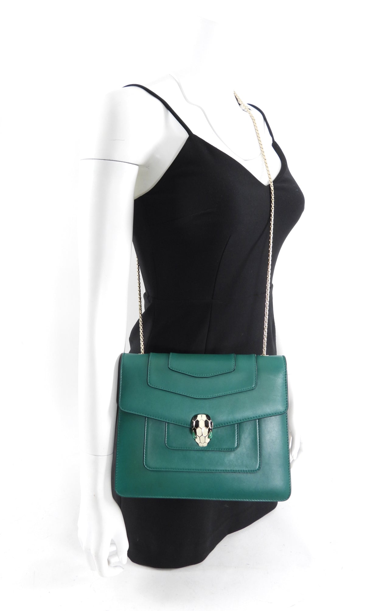 Bvlgari Serpenti Forever Dark Green Leather Flap Bag - Luxury Designer Handbag for Women, Perfect for Evening Events & Parties