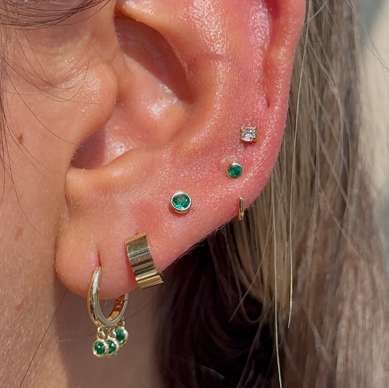 14K Solid Yellow Gold Emerald Ear Cuff - Elegant Cartilage Earring for Women - Perfect for Parties, Weddings & Everyday Wear