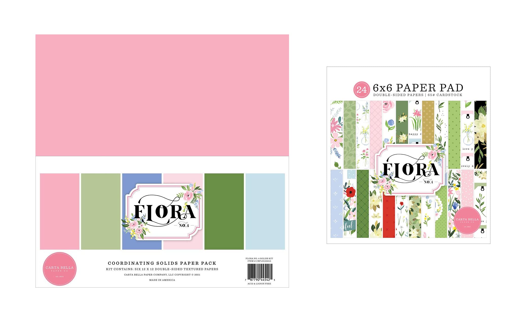 Carta Bella Flora No. 4 Scrapbook Paper Bundle - 12x12 Solid & 6x6 Double Sided Paper Packs for Card Making, Journaling, and DIY Crafts