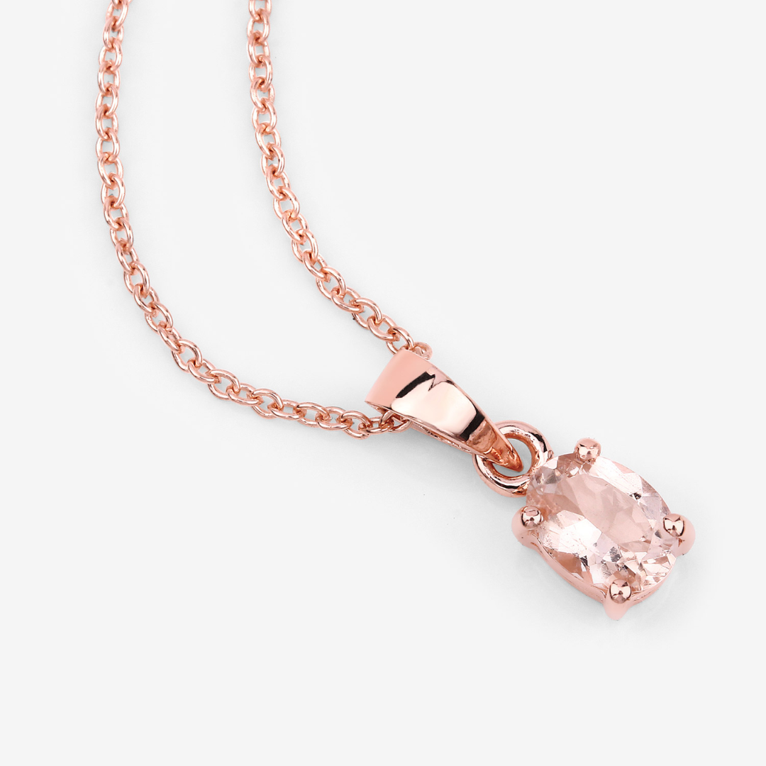 Genuine Morganite Solitaire Necklace - 14K Gold Plated Rose Gold Pendant for Women | Elegant Jewelry Gift for Birthday, Anniversary & Valentine's Day | Perfect for Date Night, Wedding & Special Occasions