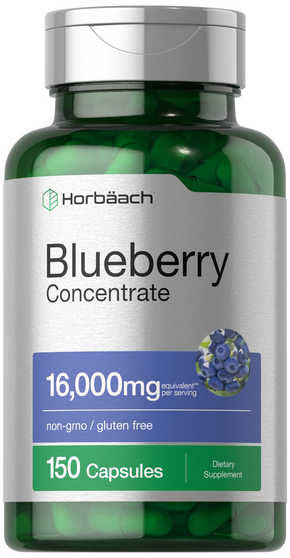 Horbäach Blueberry Extract Supplement 150 Capsules | High Potency Blueberry Concentrate | Non-GMO, Gluten Free, Vegan | Supports Eye Health & Antioxidant Benefits | Perfect for Daily Wellness Routine