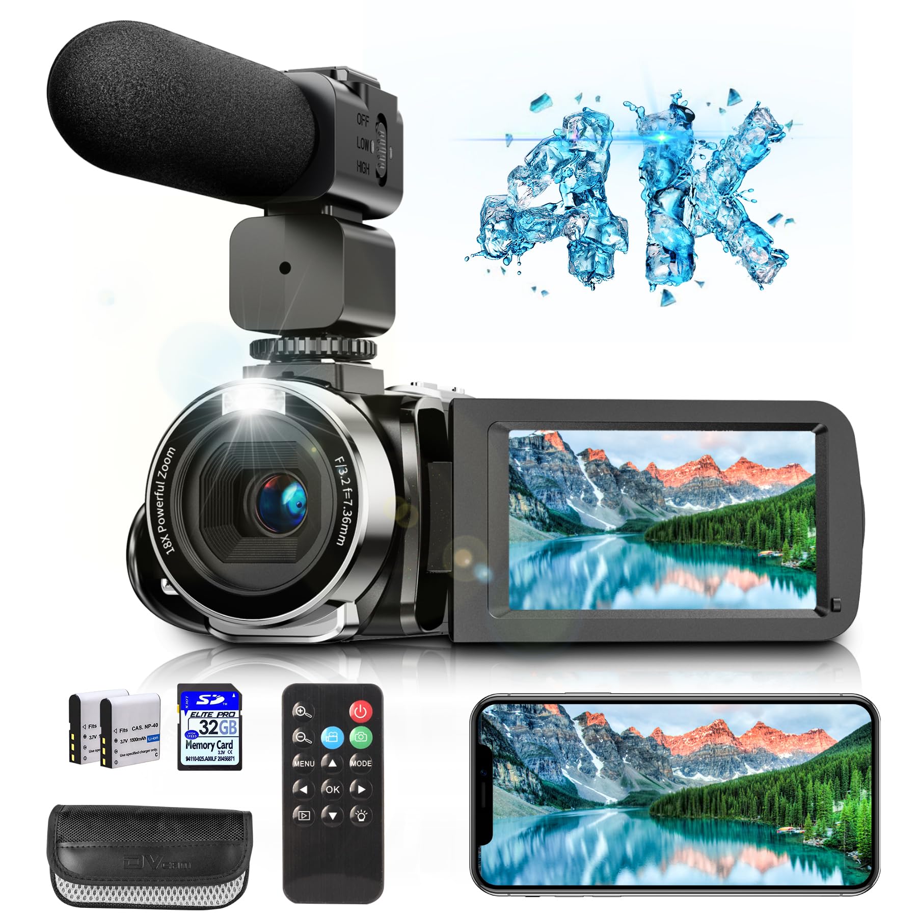 4K 60FPS WiFi Vlogging Camera with HD Microphone & IR Night Vision - 18X Digital Zoom YouTube Camera for Kids, Travel & Content Creation - Perfect for Vlogging, Live Streaming & Home Videos