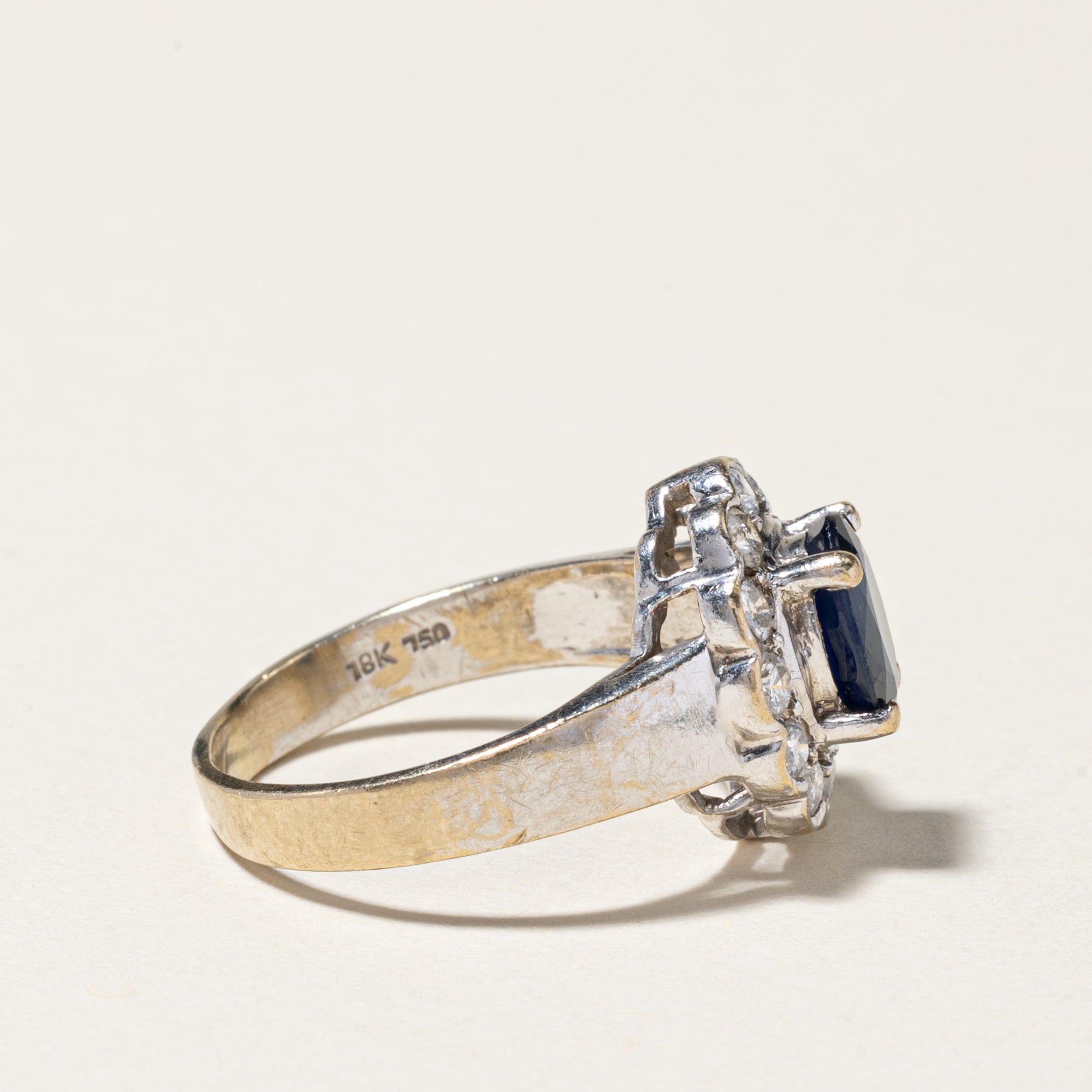 18K White Gold Halo Blue Sapphire & Diamond Engagement Ring - 1.35ct Sapphire & 0.48ctw Diamonds - Size 6.5 - Perfect for Wedding, Anniversary & Proposal Gifts