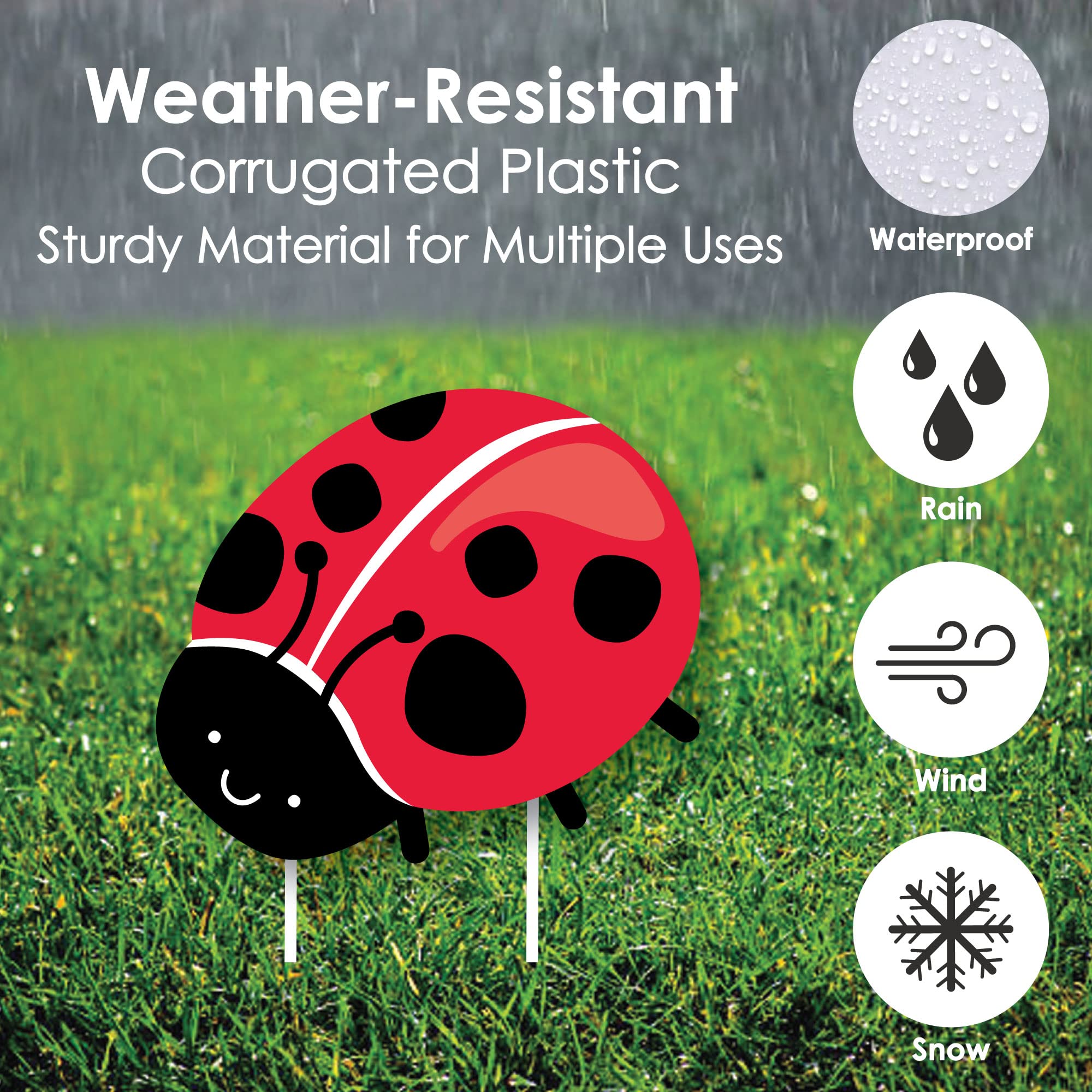 Happy Little Ladybug Yard Signs - Set of 8 Outdoor Lawn Decorations for Baby Showers, Birthday Parties & Garden Decor - Cute Backyard & Front Porch Decor