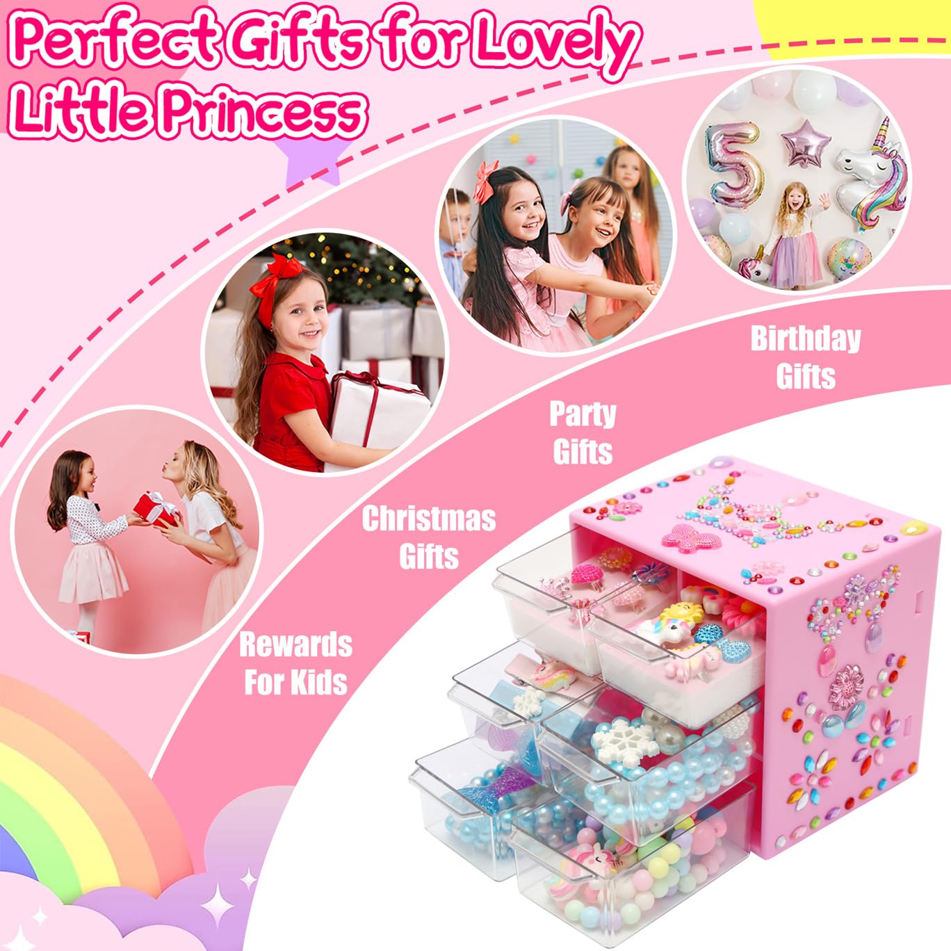 **Lovely Princess Jewelry Toy Set for Girls Age 3-10 - Sparkling Rings & Dress Up Accessories - Perfect for Birthday, Easter & Unicorn Themed Gifts - Great for Pretend Play, Tea Parties & Princess Dress Up**