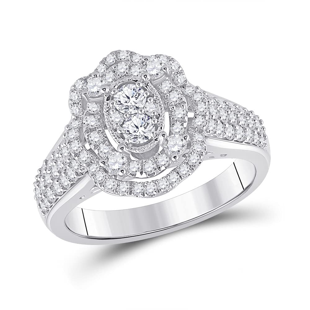 14K White Gold Women's Round Diamond Oval Ring - 1 CTTW, Elegant Wedding & Engagement Jewelry for Special Occasions