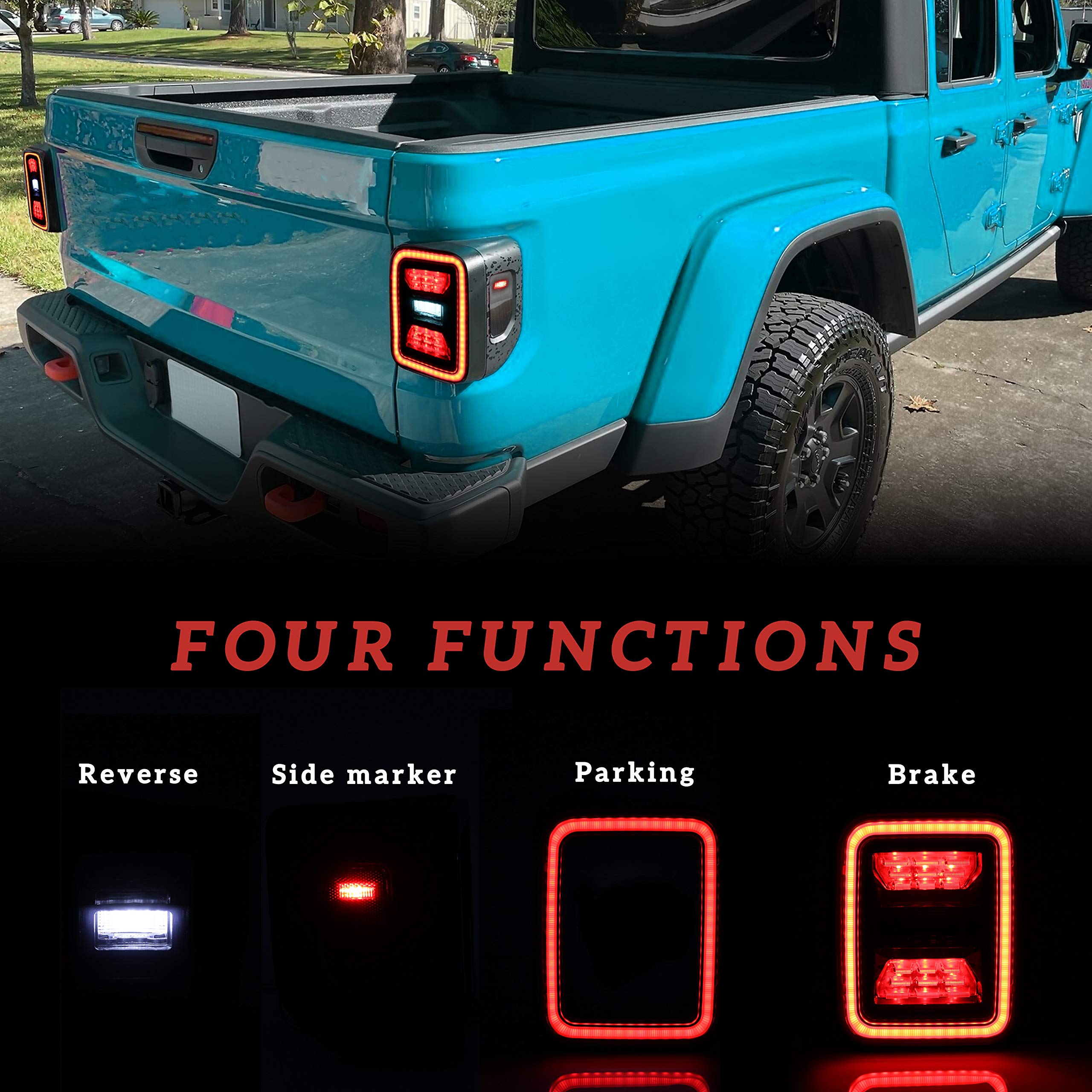 KEWISAUTO Smoked Black LED Taillights for Jeep Gladiator JT 2020-2023 - Full LED Rear Brake Stop Lamps with Turn Signal & Reverse Lights, IP67 Waterproof (2PCS) - Perfect for Off-Roading & Night Driving