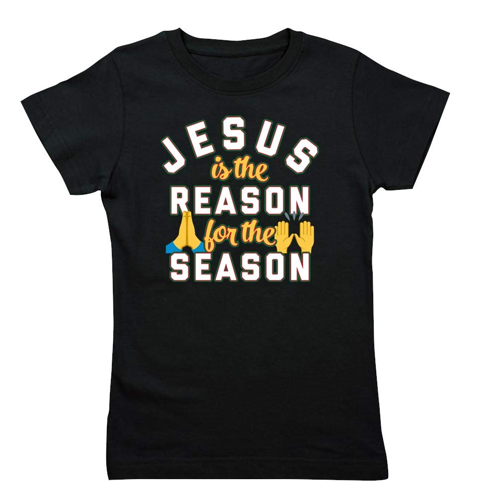 Emoji Jesus is The Reason Christian T-Shirt for Women - Funny Religious Graphic Tee - Church, Bible Study & Faith Apparel