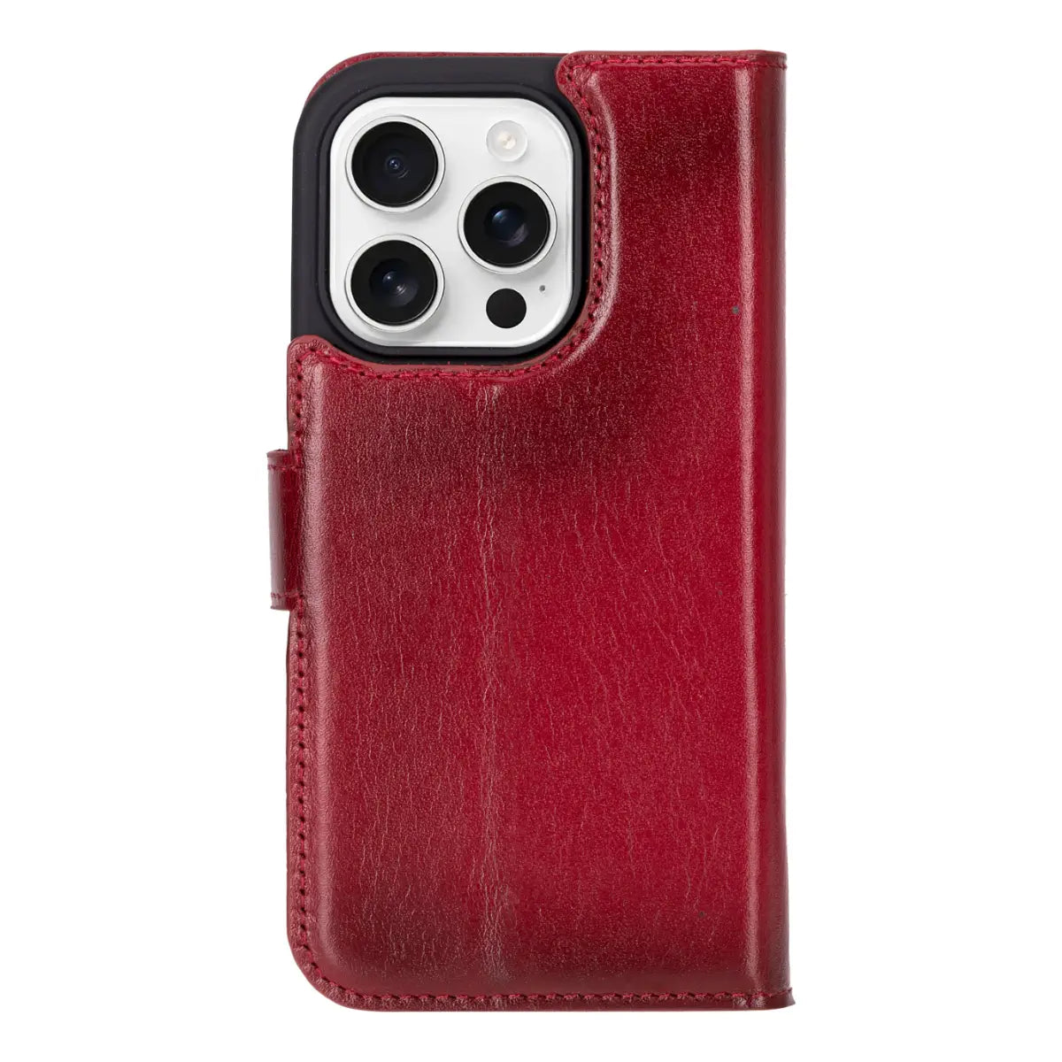 Premium Burnished Red Leather iPhone 17 Pro Wallet Case - Slim Protective Cover with Card Slots | Perfect for Business Travel, Everyday Use & Gift Giving