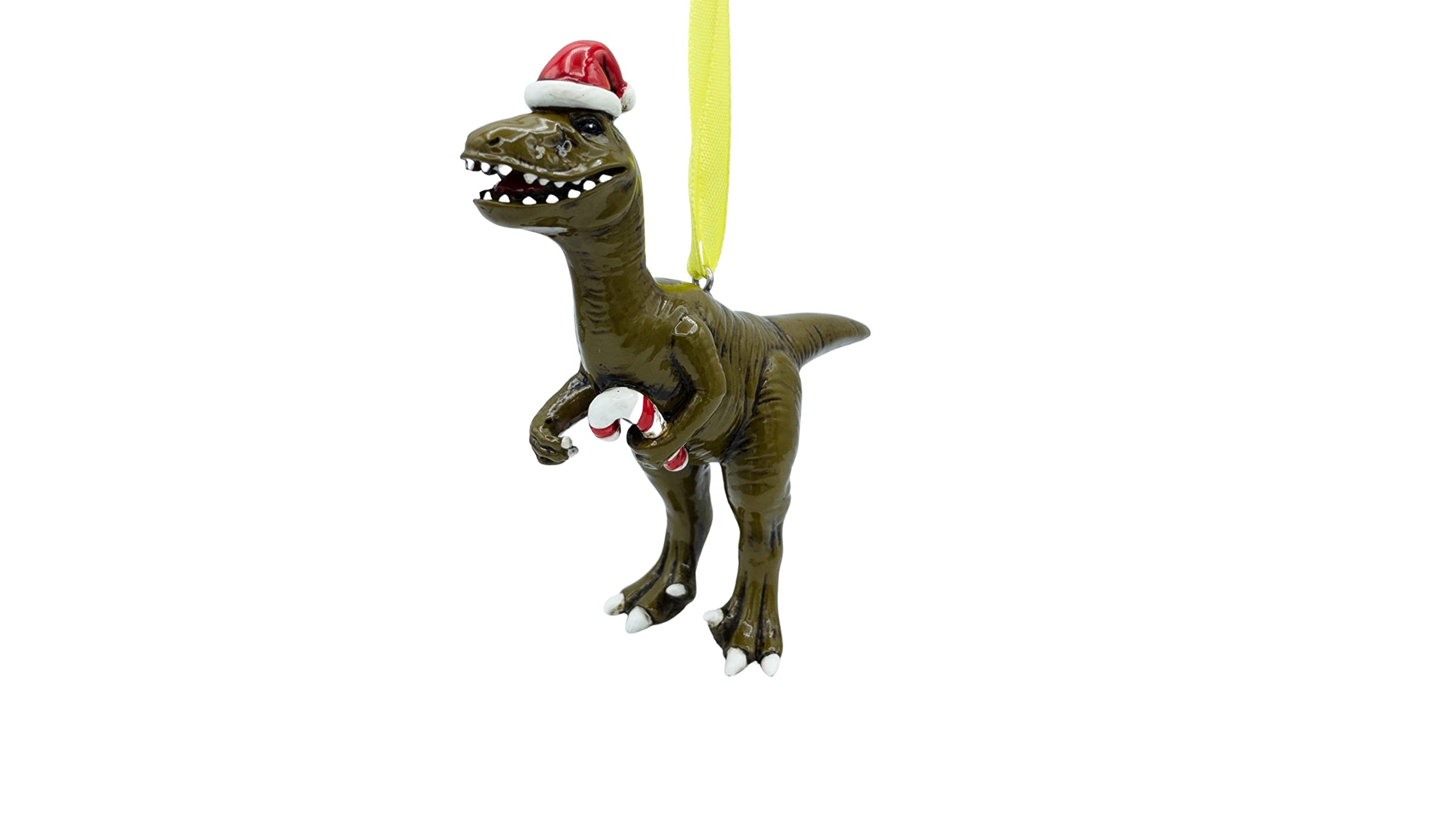 Dinosaur Raptor Christmas Tree Ornament with Candy Cane - Fun Holiday Decor for Kids' Room & Christmas Party Decorations