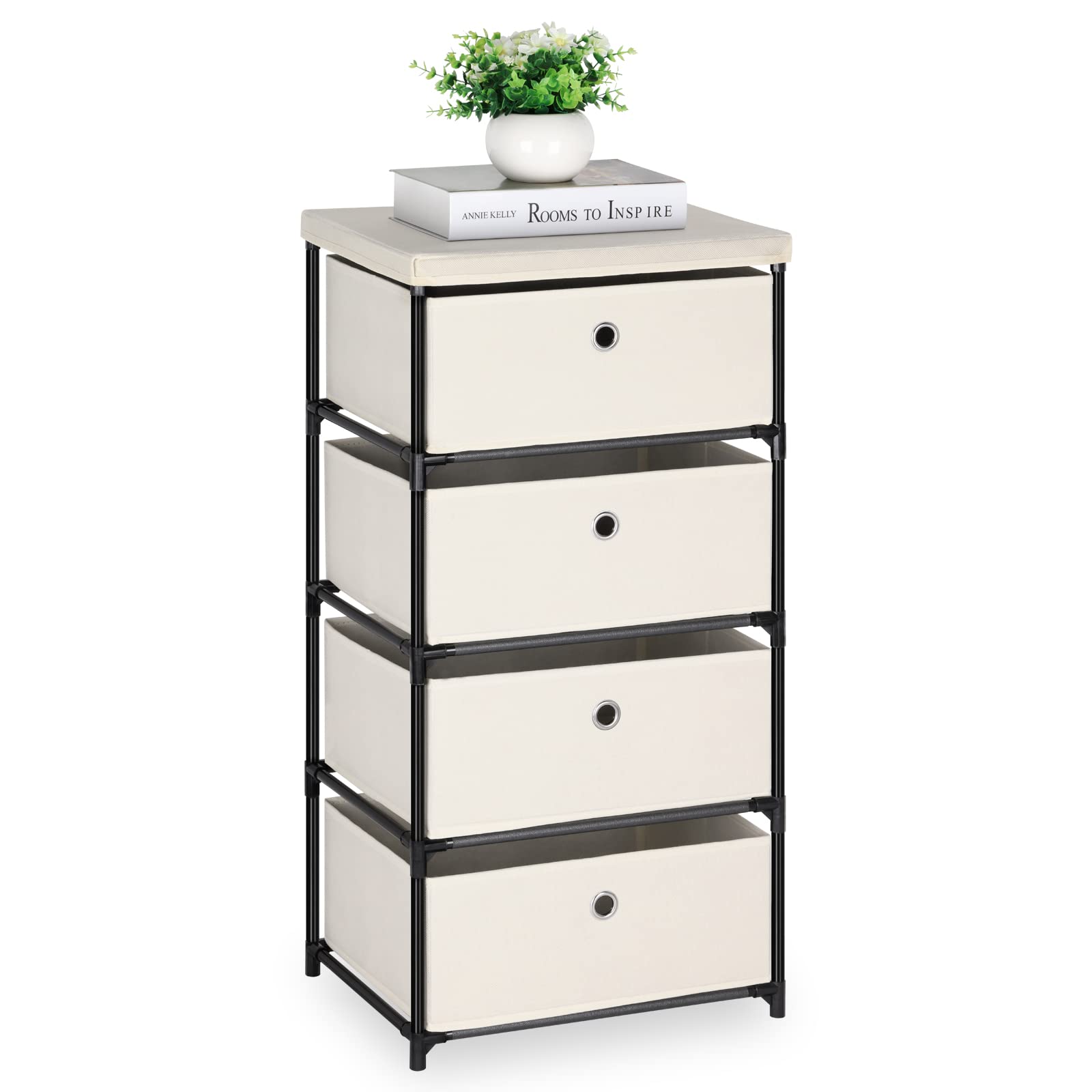 HAITRAL 4-Drawer Fabric Storage Chest - Closet Organizer for Bedroom & Dorm | White