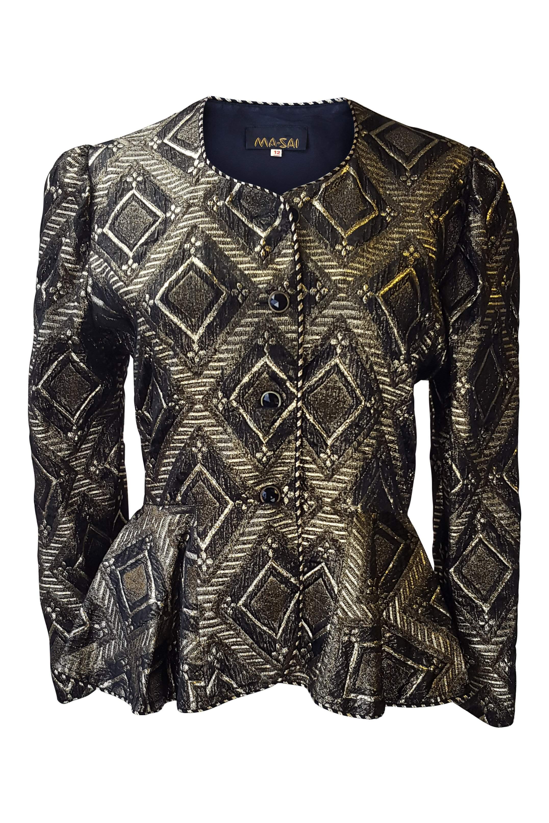 MA SAI Vintage Black and Gold Fitted Jacket for Women - Size 12 | Retro Style Blazer with Gold Buttons | Perfect for Office Wear, Date Night & Special Occasions