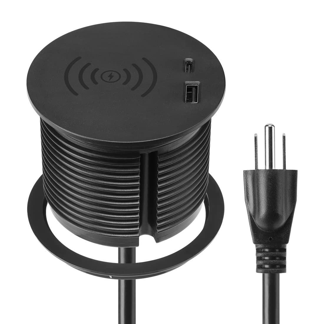 15W Hidden Desk Wireless Charger with USB-C - Fast Qi Wireless Charging Station for iPhone 13/12/11/X, Samsung Galaxy - Office & Home Workspace Accessory (Black) - Perfect for Clutter-Free Desks & Nightstands