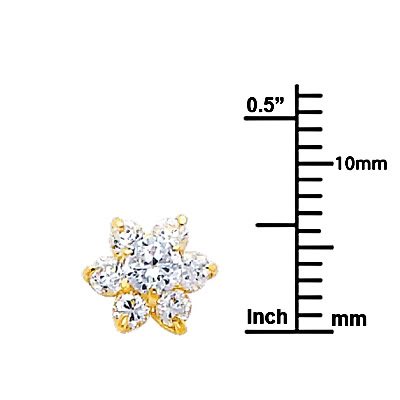 14K Yellow Gold Cubic Zirconia Flower Stud Earrings for Women - Elegant Floral Jewelry Gift for Birthday, Anniversary & Special Occasions