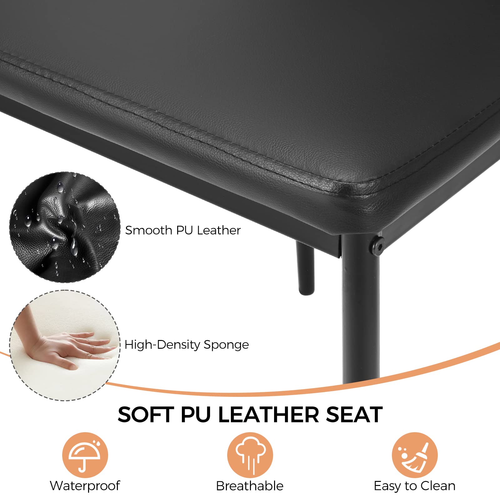 ERGOMASTER Modern Dining Chairs Set of 4 - Black PVC Upholstered Leather Padded Side Chairs with Sturdy Metal Legs & Non-Slip Feet for Dining Room, Kitchen, Living Room & Office