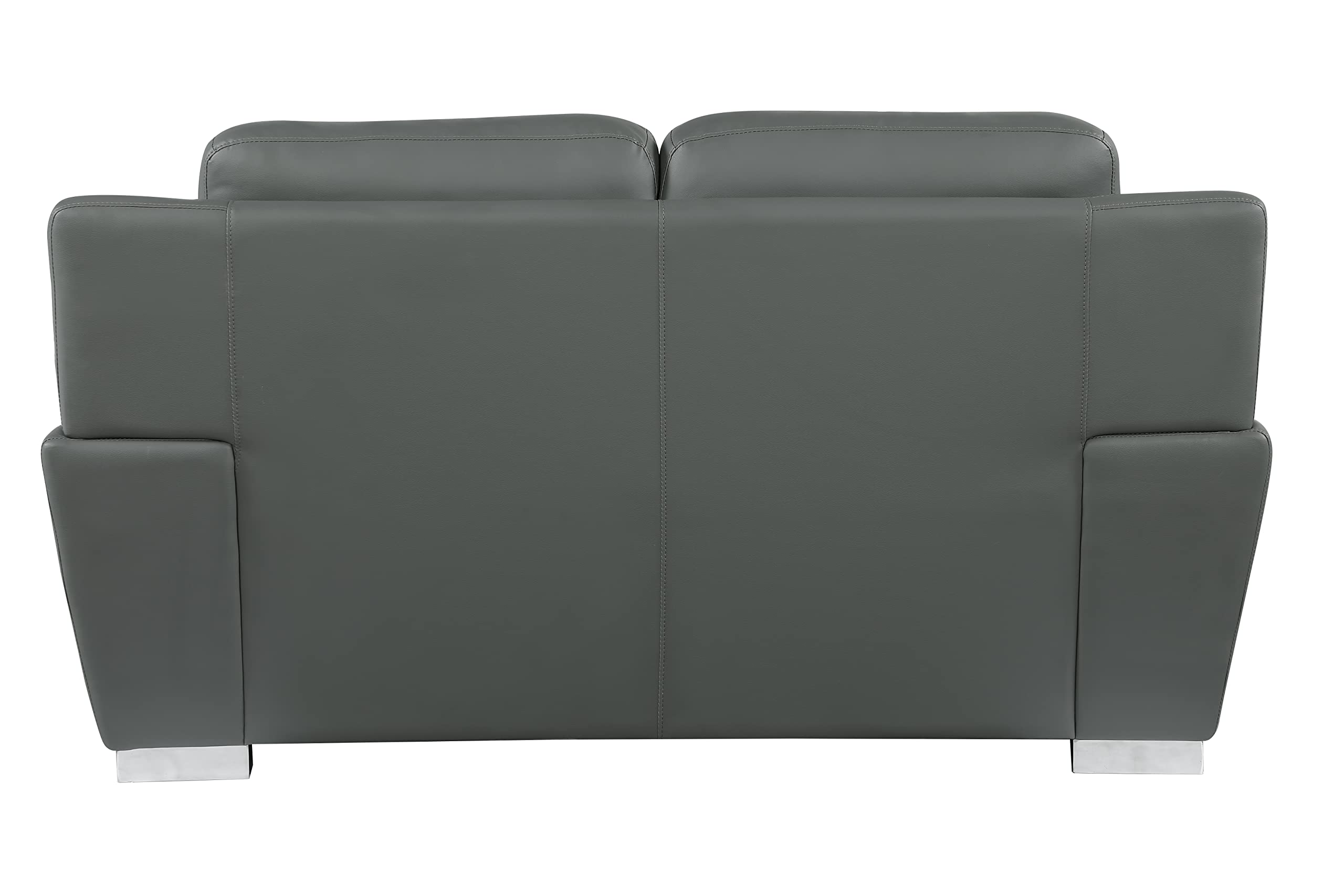 Binion Modern Genuine Leather Loveseat - 1-Piece Upholstered Sofa with Padded Headrest, Wide Arms & Chrome Accents for Living Room - Elegant Gray Leather Couch for Small Spaces, Apartments & Cozy Home Decor
