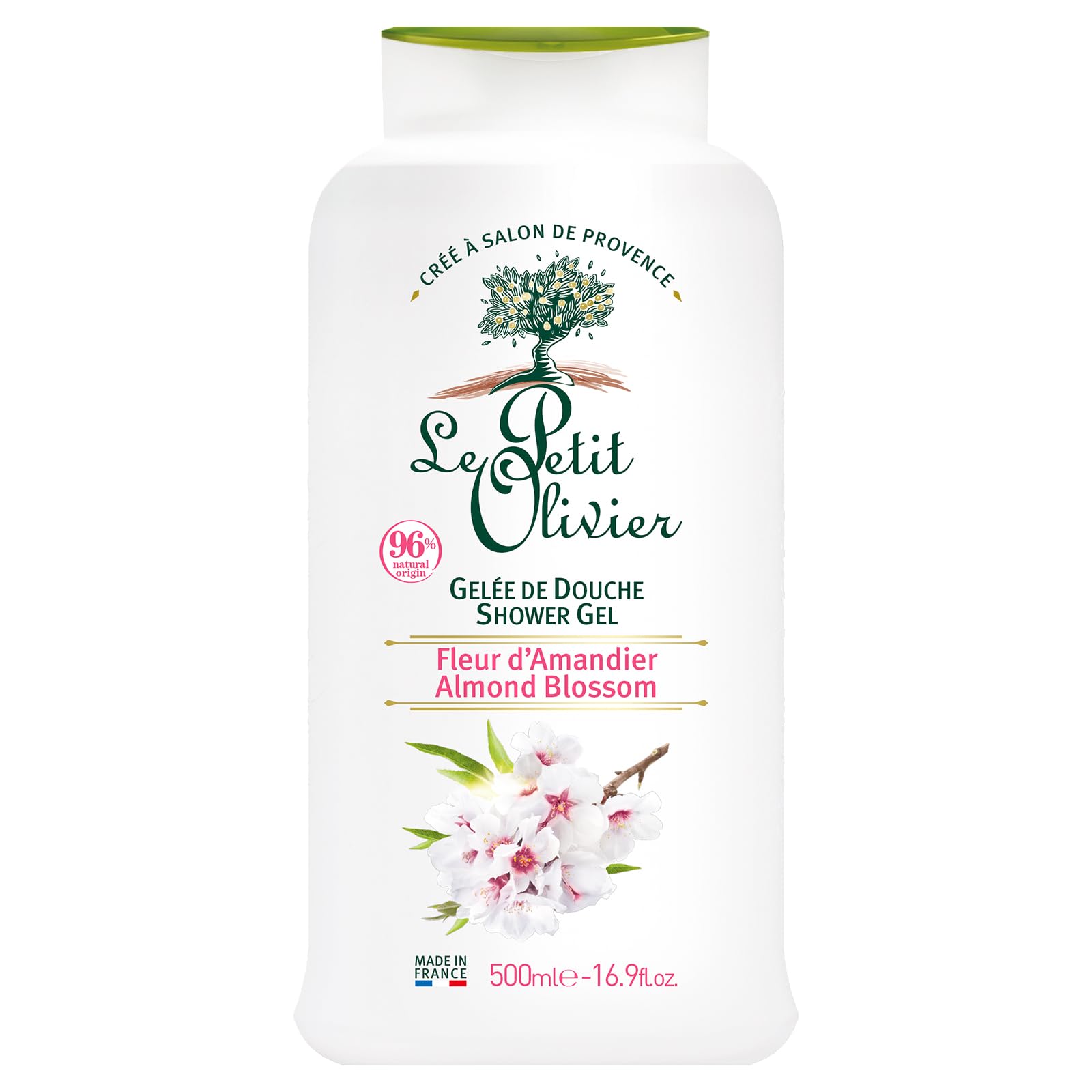Le Petit Olivier Almond Blossom Shower Gel 16.9 oz - Natural Ingredients, Sulfate-Free, Paraben-Free, pH Balanced for All Skin Types - Gentle Transparent Cleanser for Daily Shower & Spa Relaxation
