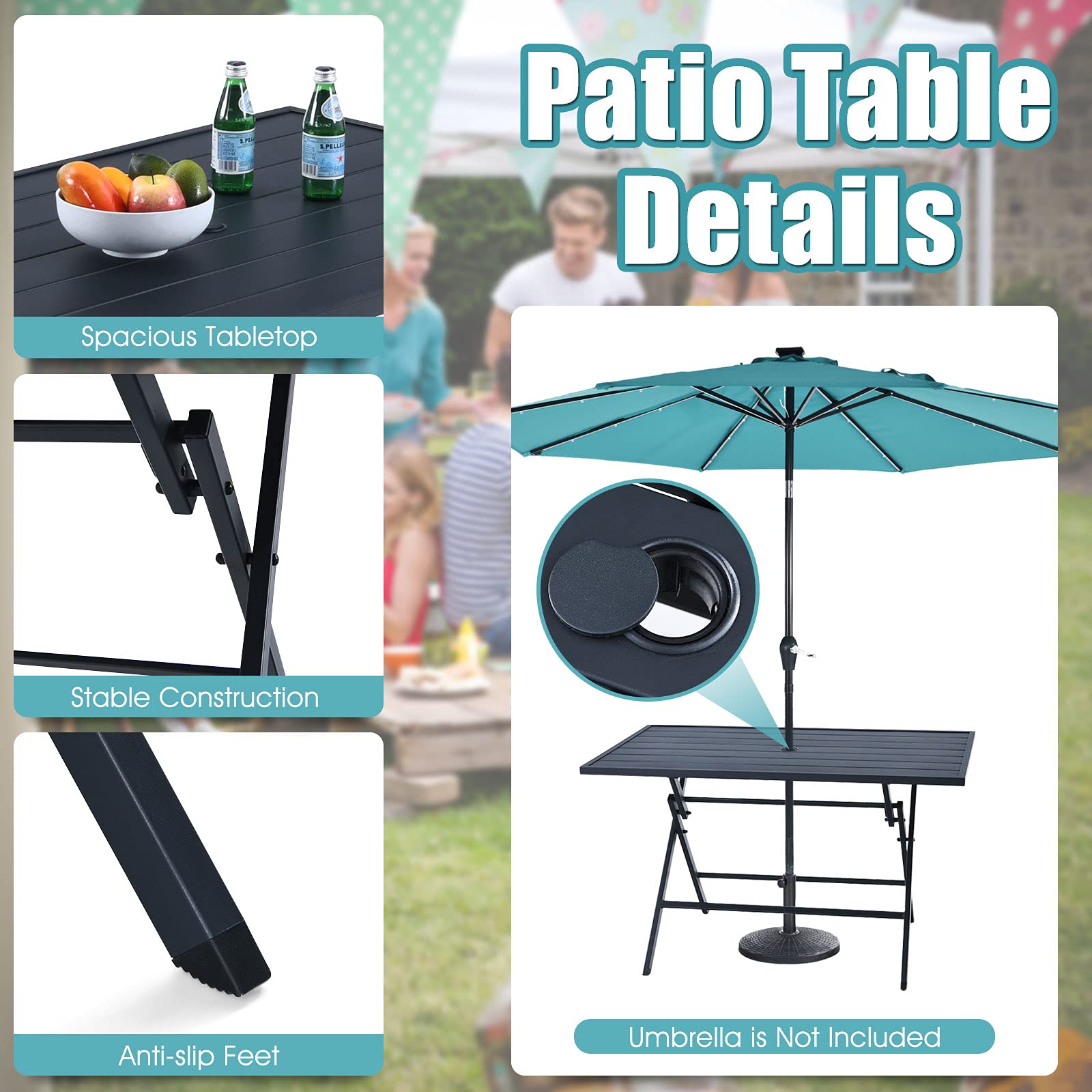 Tangkula 5-Piece Patio Dining Set - No Assembly Required Outdoor Furniture with 4 Armchairs & 1 Table, Folding Chair Set with 1.5
