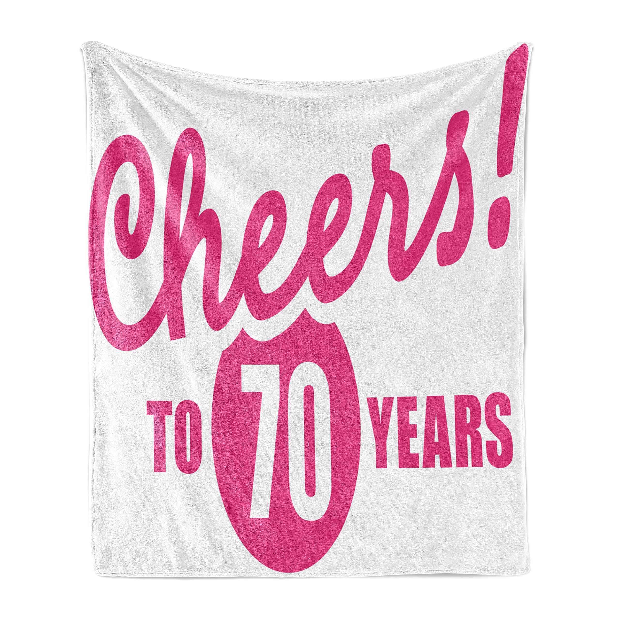 Ambesonne 70th Birthday Throw Blanket - Cheers to 70 Years Flannel Fleece Blanket with Handwritten Calligraphy Design, 60