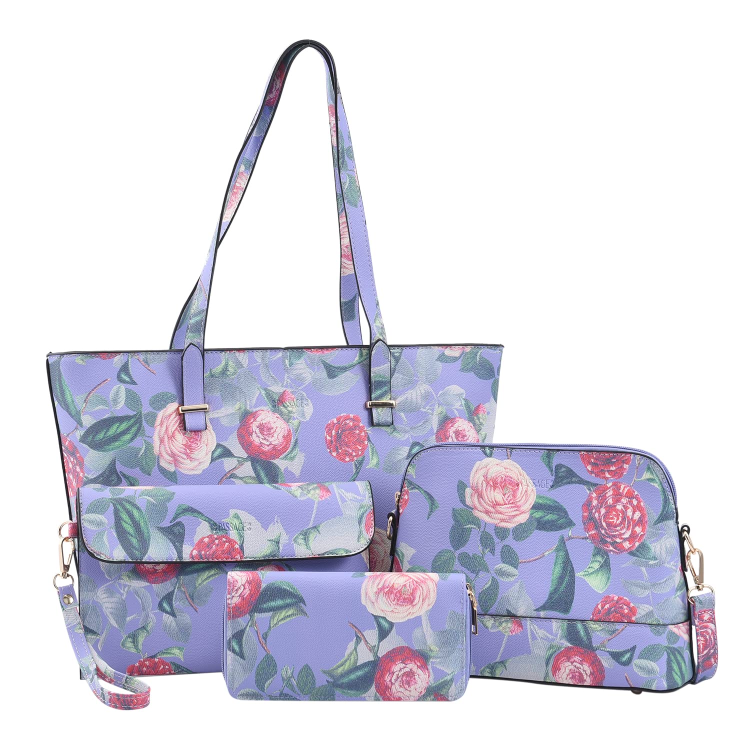 Shop LC Women's Faux Leather Tote Bag & Crossbody Purse - Floral Pattern Handbag with Wallet, Perfect for Work, Travel and Everyday Use