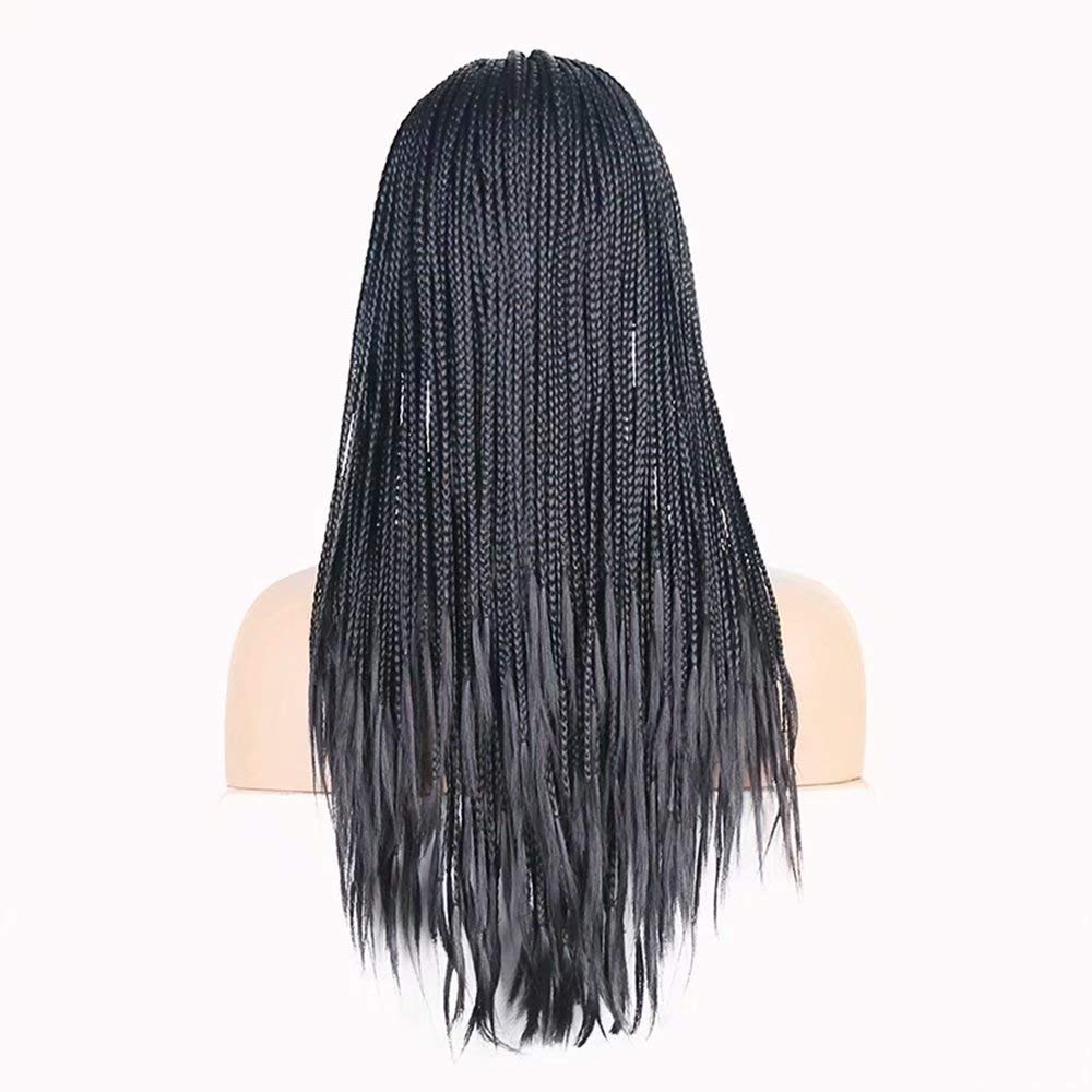 RONGDUOYI RDY 18 Inch Black Braided Lace Front Wig for Black Women - Natural Hairline Synthetic Pre-Plucked Glueless Braid Wig (180% Density, Style 2) - Perfect for Cosplay, Daily Wear & Protective Hairstyles