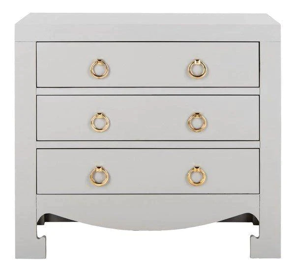 Asian Style Grey 3-Drawer Chest with Gold Hardware - Vintage Inspired Bedroom Dresser for Home Decor & Storage