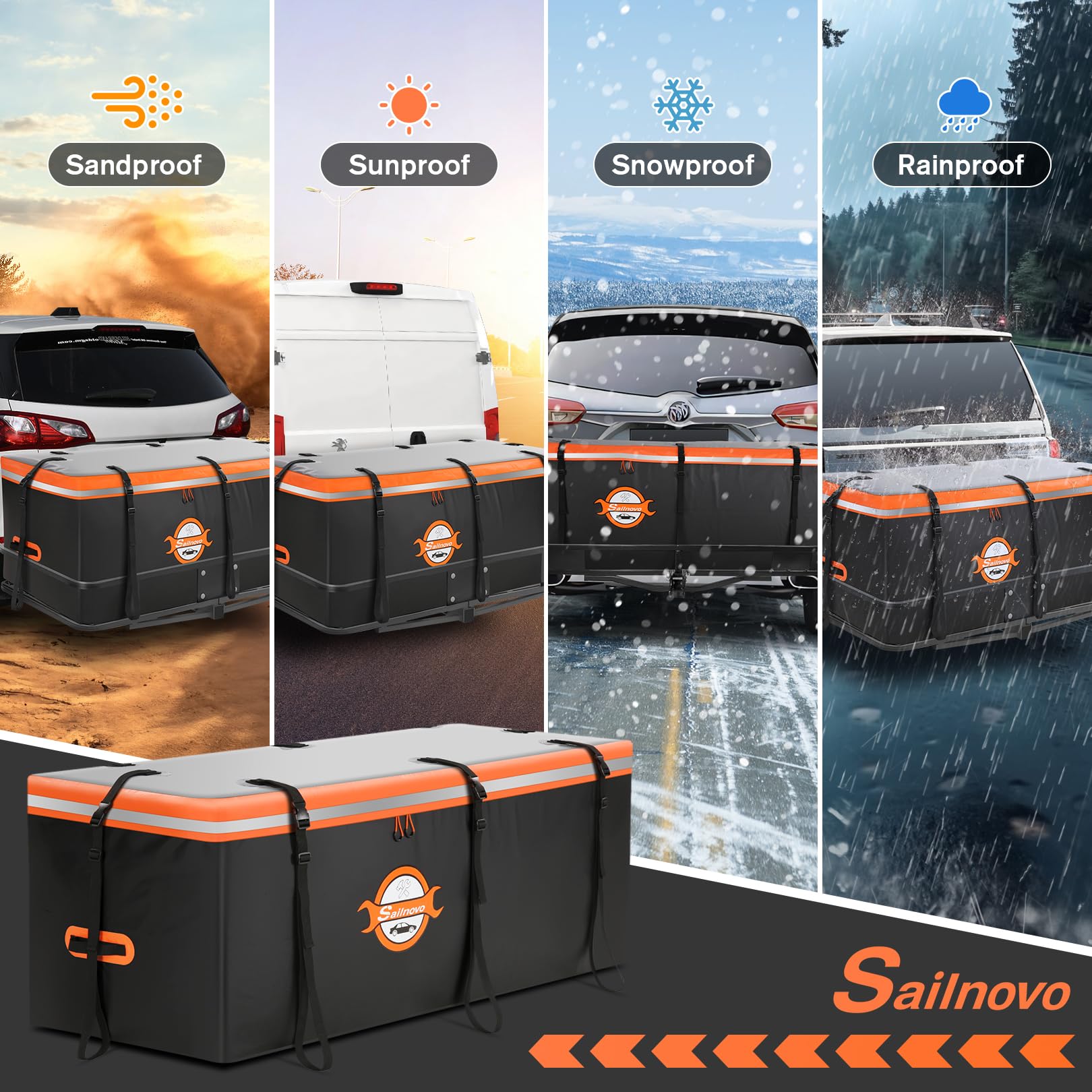 Sailnovo 20 Cubic Feet Waterproof PVC Hitch Cargo Carrier Bag - Heavy Duty with 8 Reinforced Straps, Combination Lock & Storage Bag - Perfect for Road Trips, Camping Gear & Outdoor Adventures