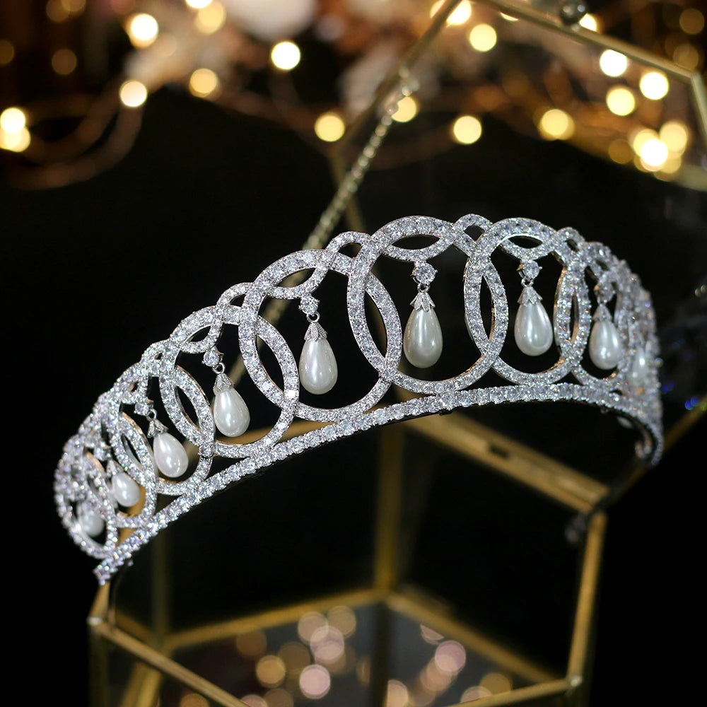 Luxury European Court Crown Wedding Tiara with Elegant Pearls – Perfect for Bridal Accessories, Princess Costume, and Special Occasions