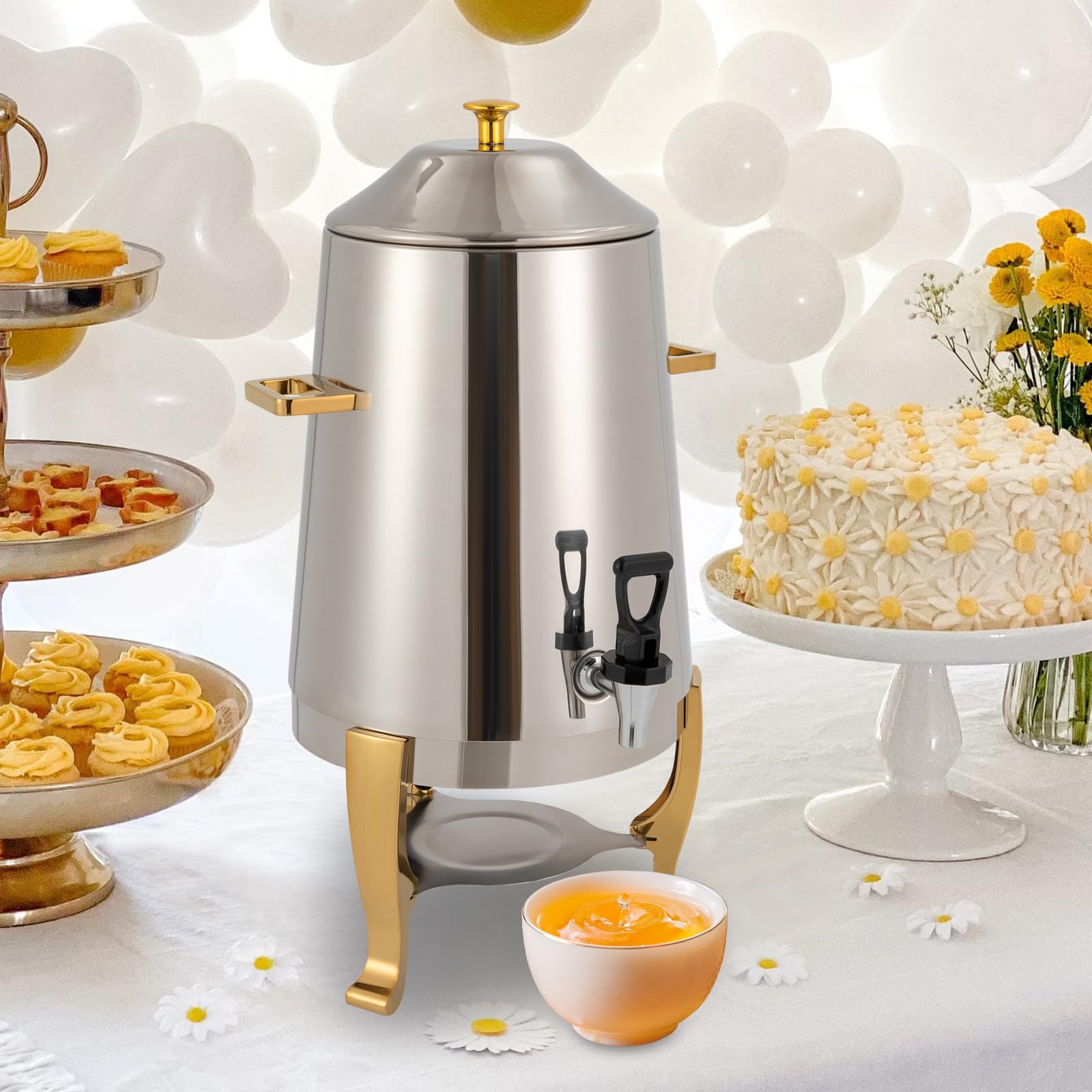 13L Stainless Steel Electric Hot Beverage Dispenser with Spigot - Commercial Coffee Urn for Hot Tea, Coffee, Cold Milk, Juice & Water - Perfect for Parties, Events, Catering & Office Use (Gold)
