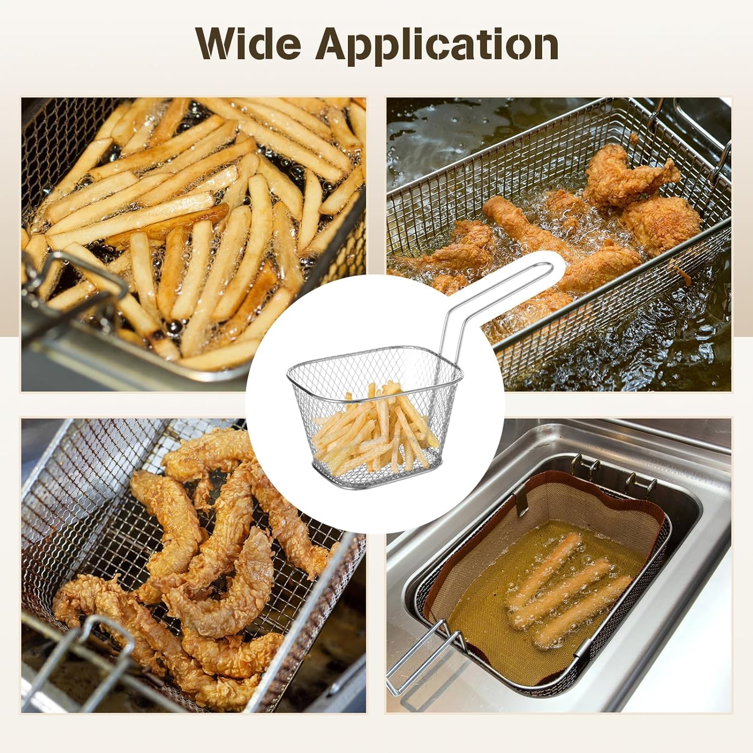 Stainless Steel Frying Basket - French Fry Holder & Strainer Net for Potatoes, Chips & Chicken - Durable Cooking Tool for Deep Frying - Perfect for Home Kitchens, Restaurants & Fast Food Shops (1Pcs)