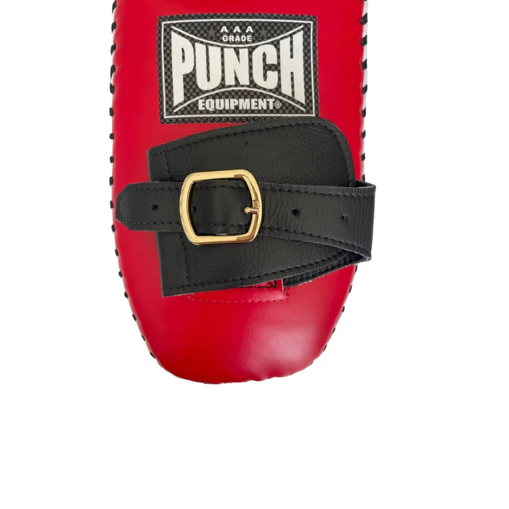 Premium Thai Pad Siam™ Leather Single Strap Buckle Muay Thai Training Equipment - Red/White for Boxing, Martial Arts & Fitness Training