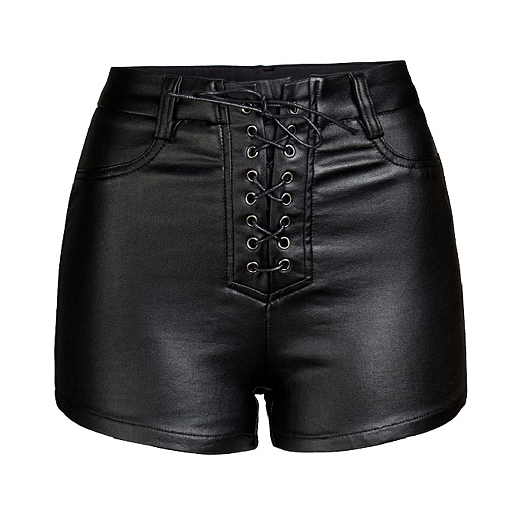 RAMISU Women's High Waisted Stretchy Leather Shorts with Drawstring & Pockets - Casual Fashion Shorts for Women | Perfect for Night Out, Date Night & Summer Street Style