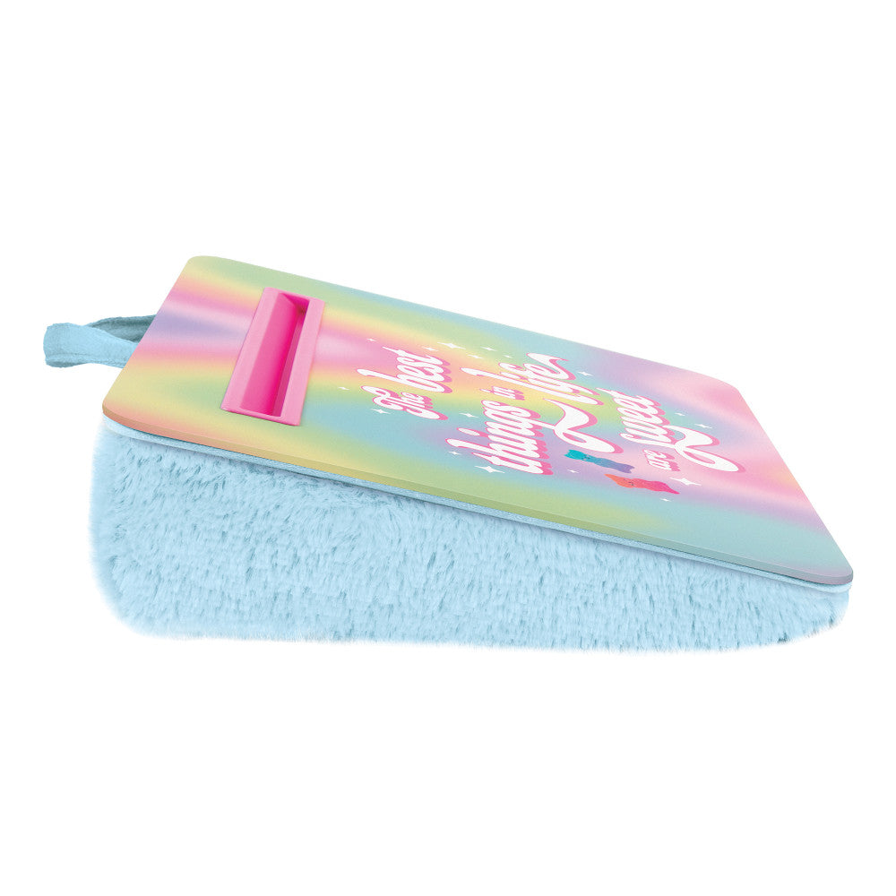 3C4G Life Is Sweet Portable Pillow Lap Desk with Sticker Set for Kids - Lightweight Study & Play Tray for Bed, Sofa, Floor - Perfect for Homeschooling, Drawing, Snacking & Tablet Use