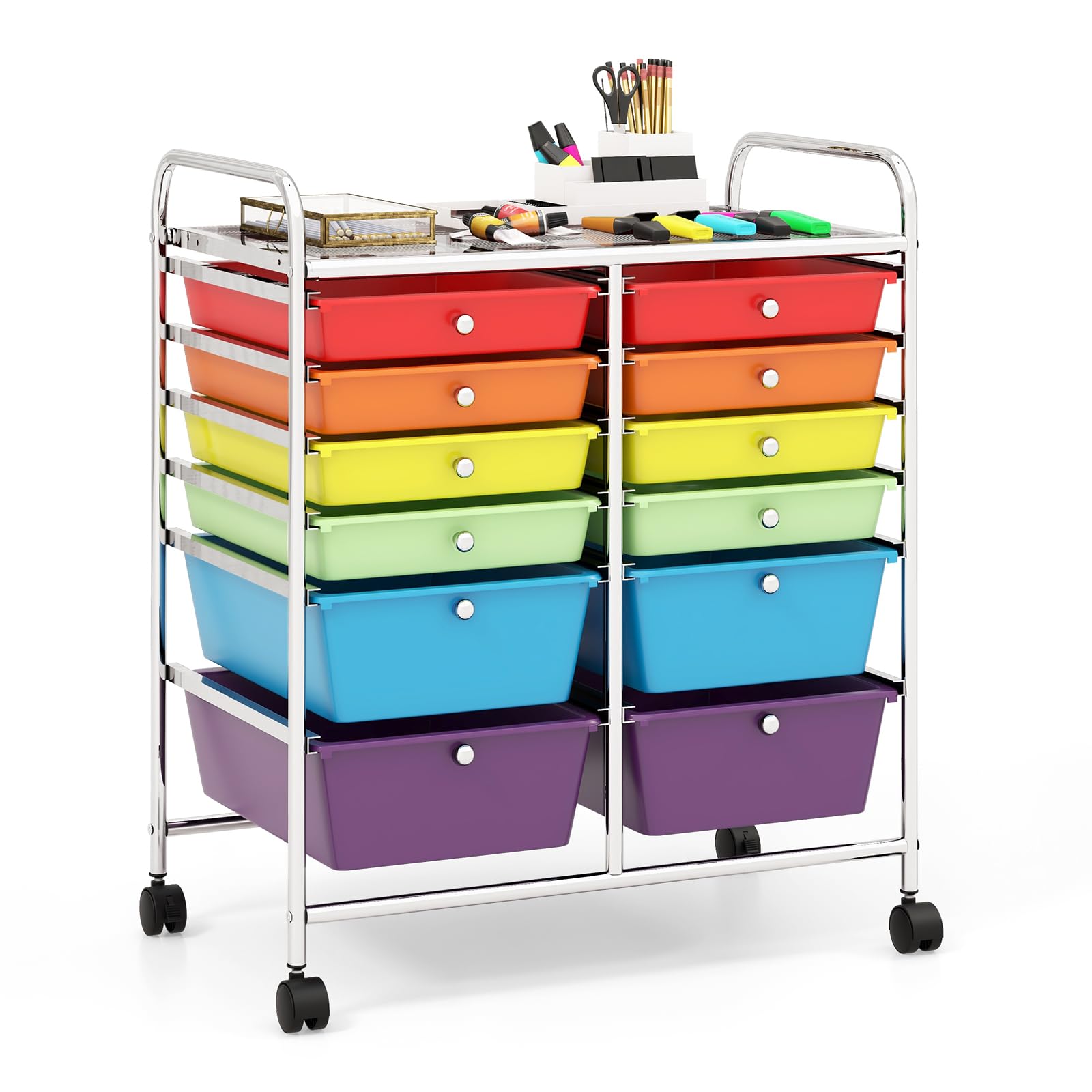RELAX4LIFE 12-Drawer Rolling Craft Storage Cart with Wheels - Mobile Organizer for Art Supplies, Office, School & Beauty Salon - Multicolor Utility Cart for Easy Home & Workspace Organization