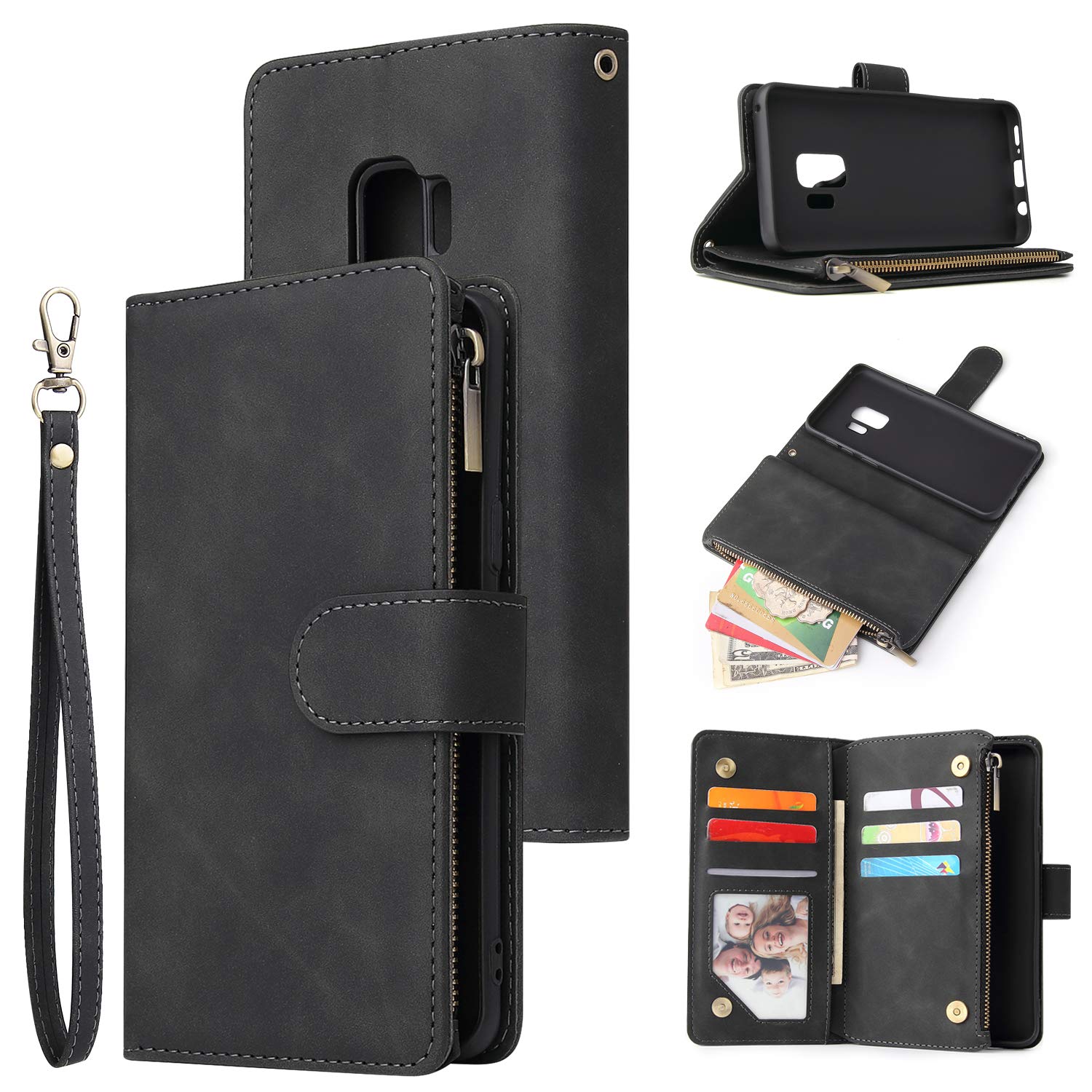 Premium PU Leather Wallet Case for Samsung Galaxy S9 Plus - Magnetic Closure, Card Slots, Kickstand & Hand Strap | Women's Fashion Phone Purse for Daily Use, Travel & Shopping