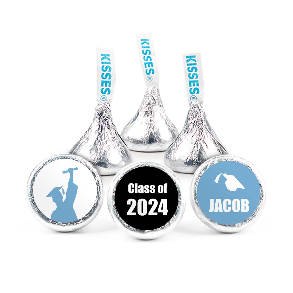 Graduation Party Favors Stickers for Kisses Candy - Baby Blue (108 Count) - Perfect for Graduation Gifts, Party Decorations & School Events